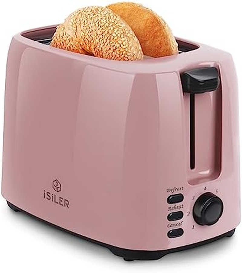 2 Slice Toaster, 1.3 Inches Wide Slot Bagel Toaster with 7 Shade Settings and Double Side Baking, Removable Crumb Tray, Defrost Cancel Function Pink