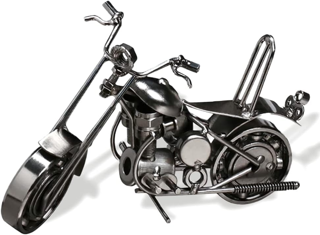 Motorcycle Model Motor Decor Art Vintage Metal Motorbike Gifts for Cyclists Home Desktop Decoration Ornaments Handcrafted Birthday Present for Boys Girls Motorbike Fanciers, Silver
