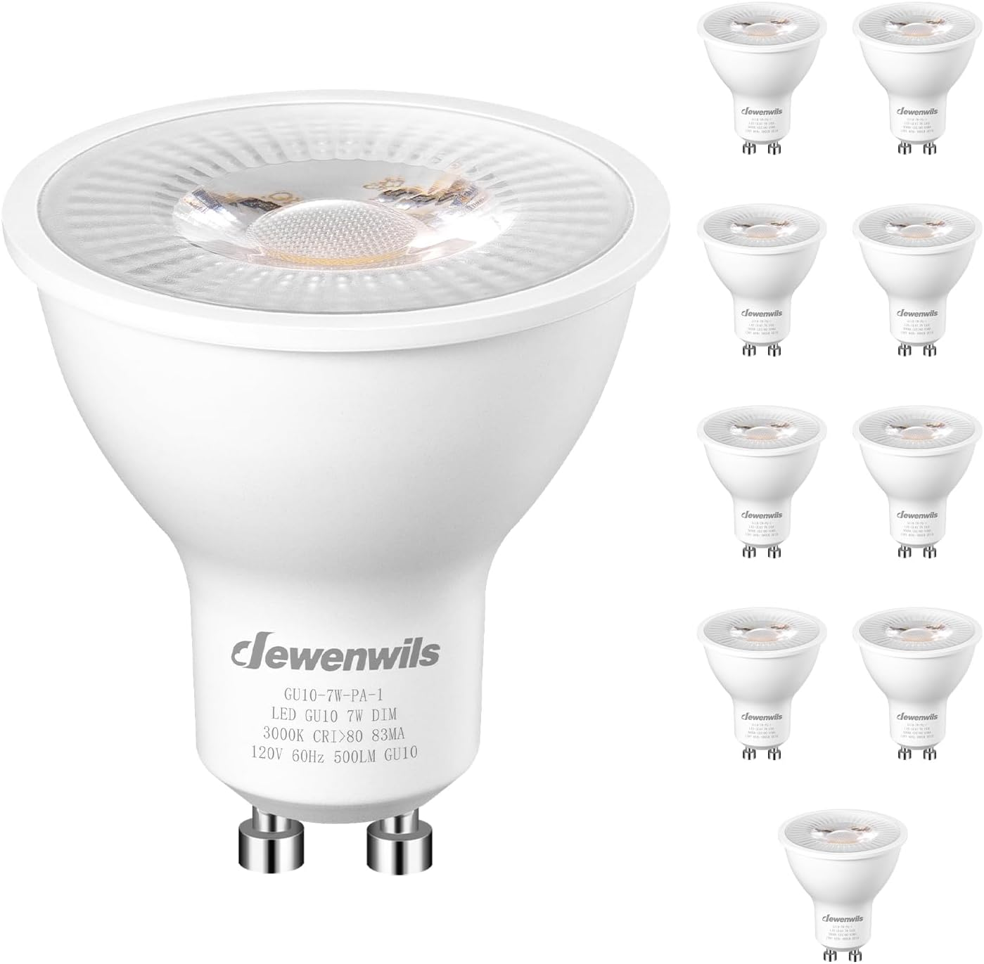 10-Pack GU10 LED Dimmable Bulb, 500LM, 3000K Warm White Track Light Bulb, 7W(50W Halogen Equivalent) LED Bulbs, UL Listed
