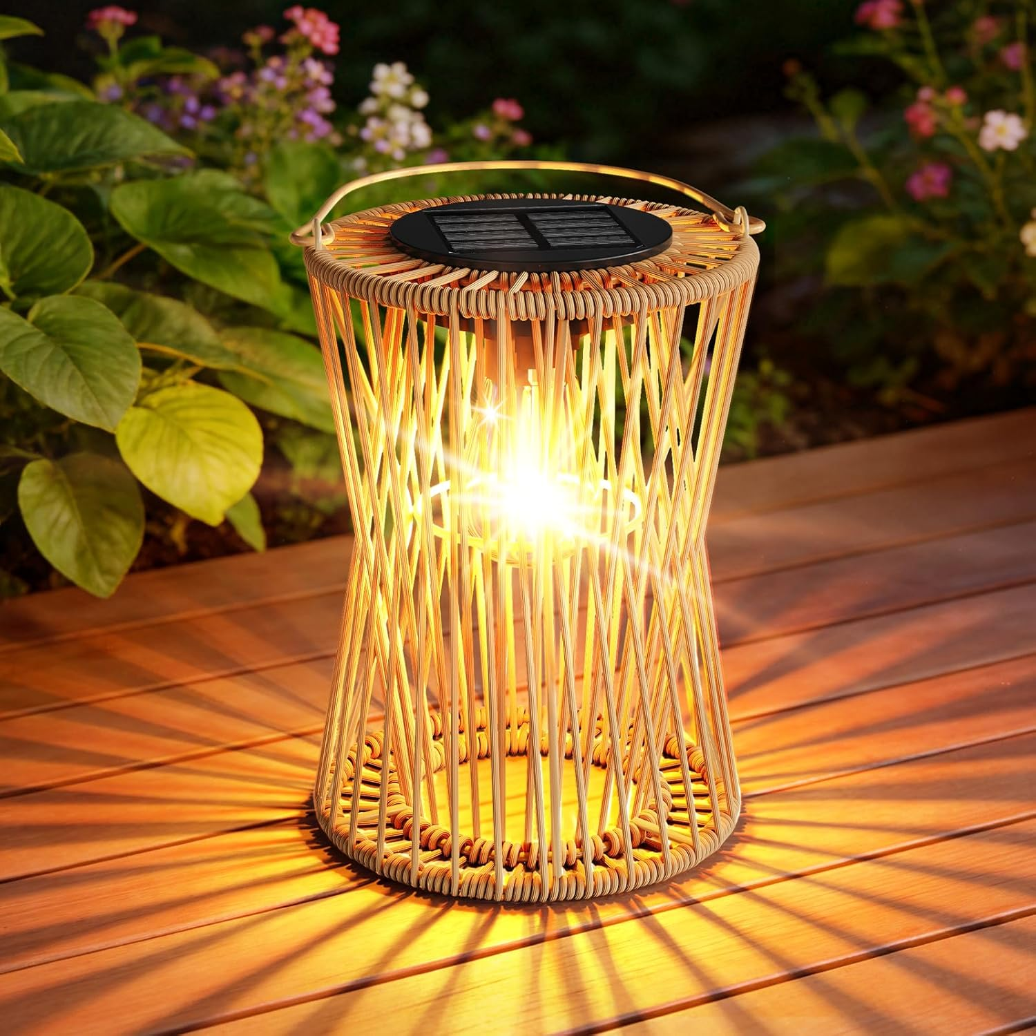 Solar Lanterns Outdoor Waterproof 1 Pack, Upgraded Rattan Hanging Solar Lights for outside with Handle, Bright Auto On/Off Decorative Outdoor Lanterns for Patio Garden Yard Porch, Gifts for Mom