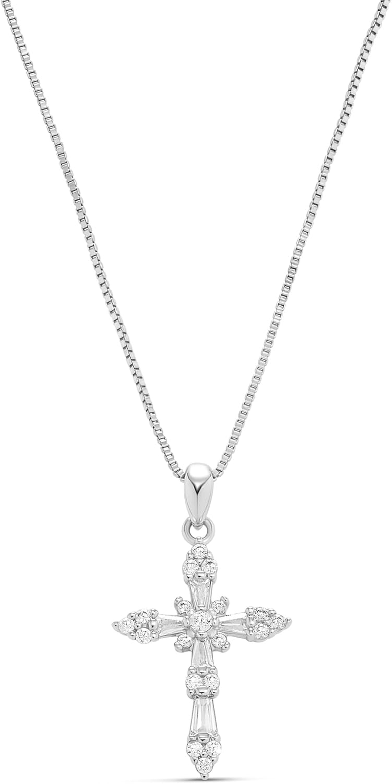 14K Gold Plated Cross Necklace for Women, Silver Cross Necklaces for Women, 18 Inches Chain with Cross Pendant