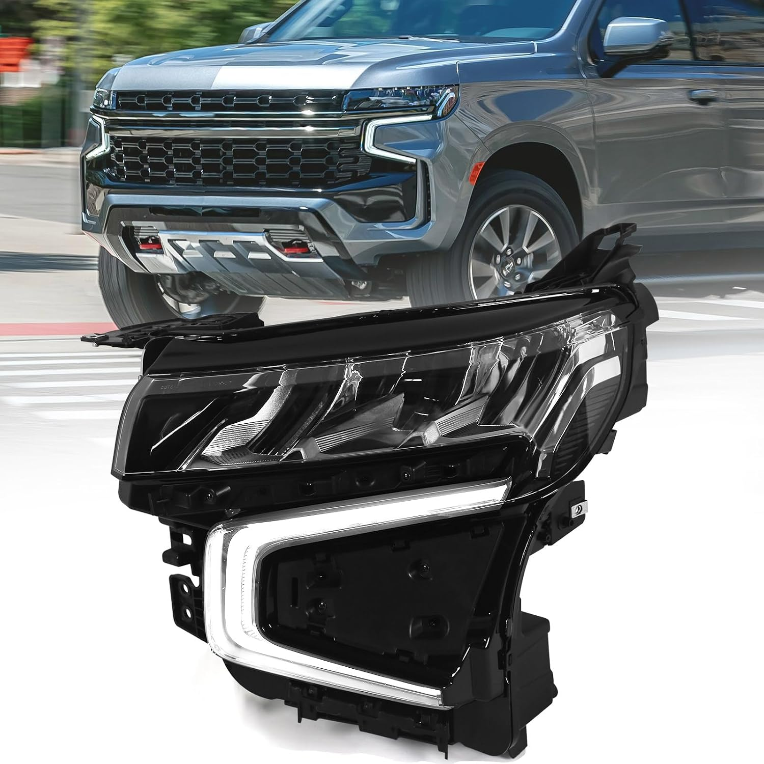 Full LED Headlights Assembly Compatible with Chevy Tahoe/Suburban 2021 2022 2023 with LED Running Light Factory Headlamps Left Driver Side LH