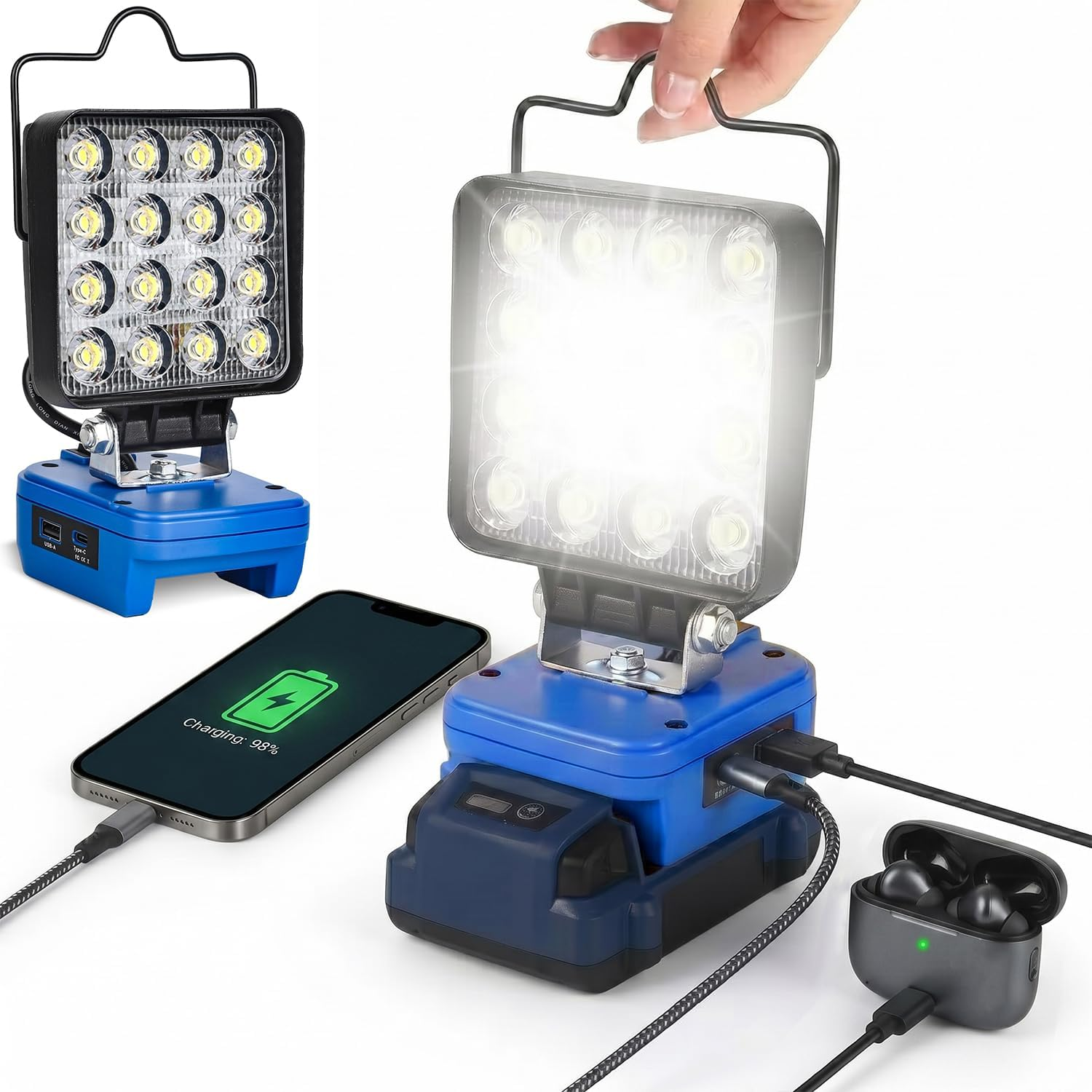 Cordless LED Work Light for 24V Battery 48W 3400LM Flood Light USB