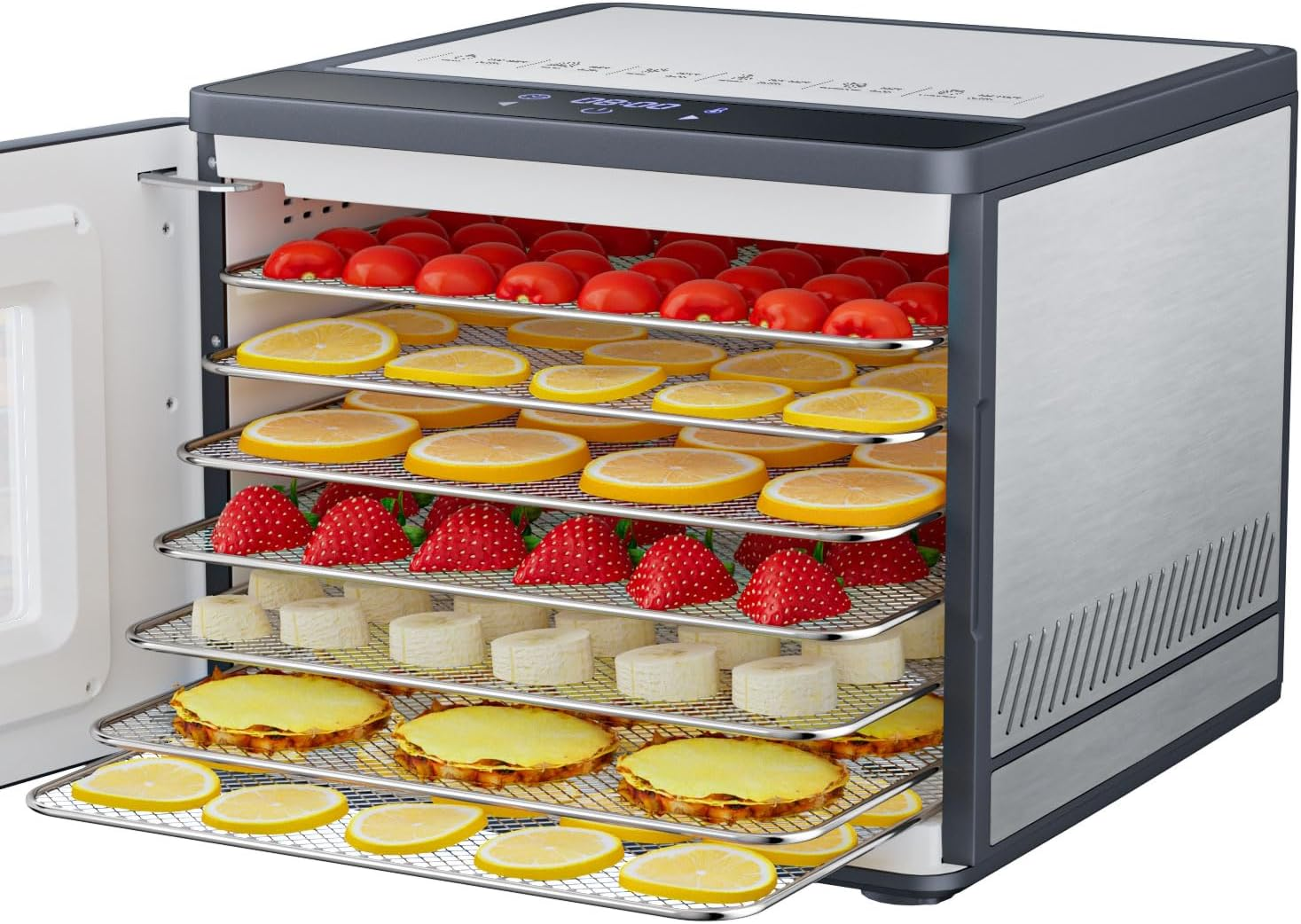 Deshidratador carne acero inox con control digital para frutas hierbas y snacks