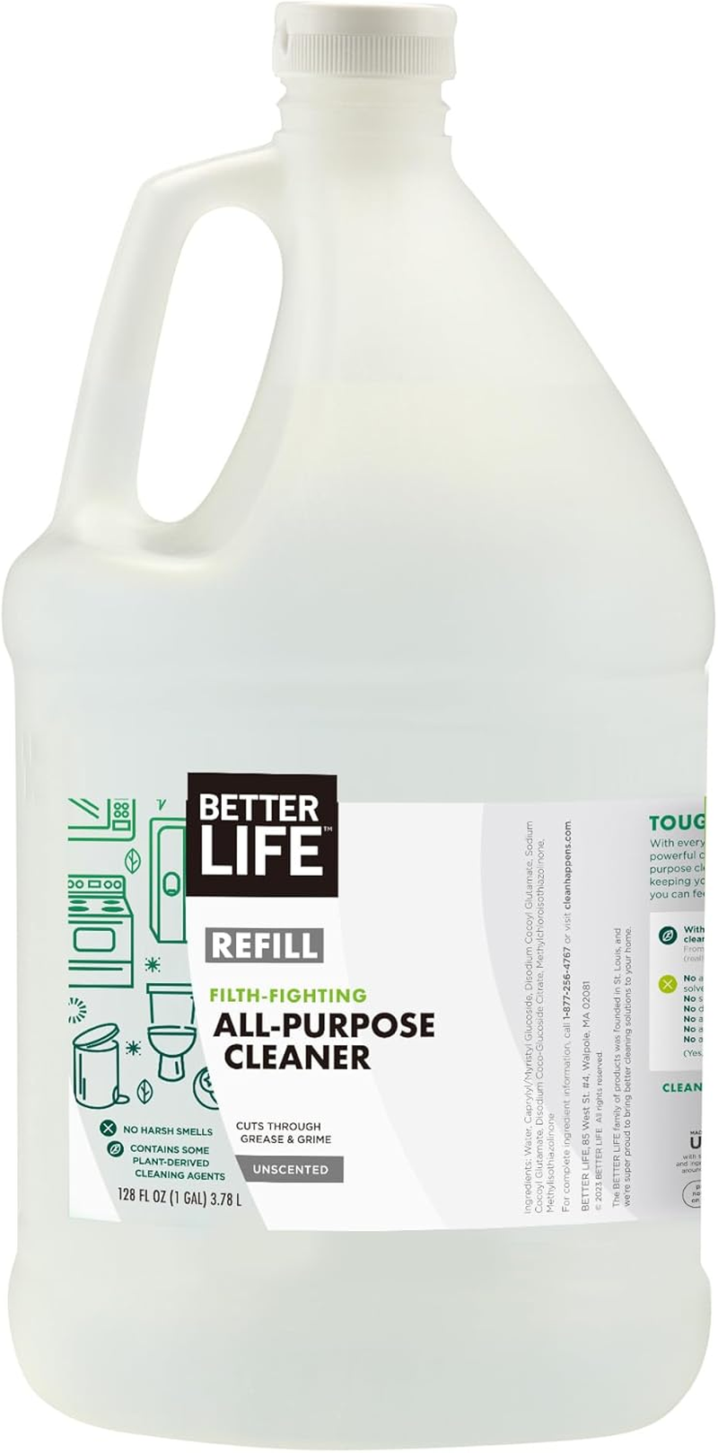 All Purpose Cleaner - Multipurpose Home and Kitchen Cleaning Spray for Glass, Countertops, Appliances, Upholstery & More - Multi-Surface Spray Cleaner - 1 Gal Refill Unscented
