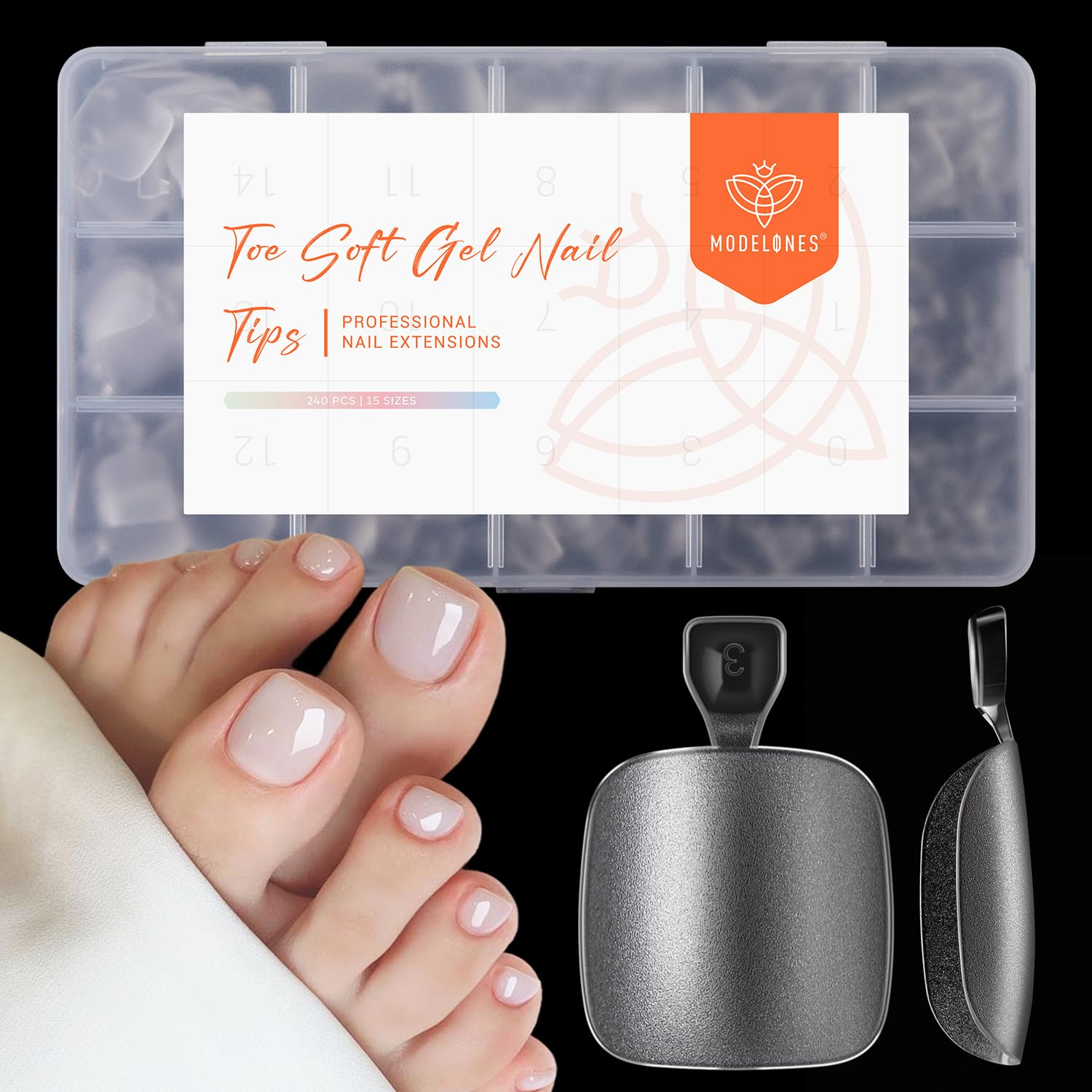 Toe Nail Tips Short Square Soft Gel Tips Squoval Fake Toe Nails Matte Full Cover Pre-Shape Extension Home DIY Salon 240Pcs 15Sizes