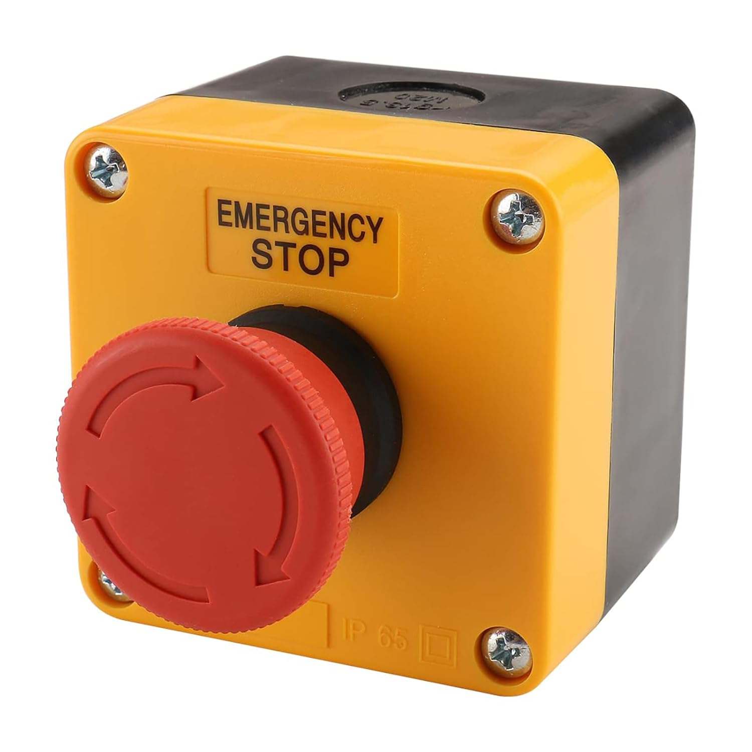 Red Sign Emergency Stop Switch, 660V Weatherproof Push Button Switch with Box (Latching Button)