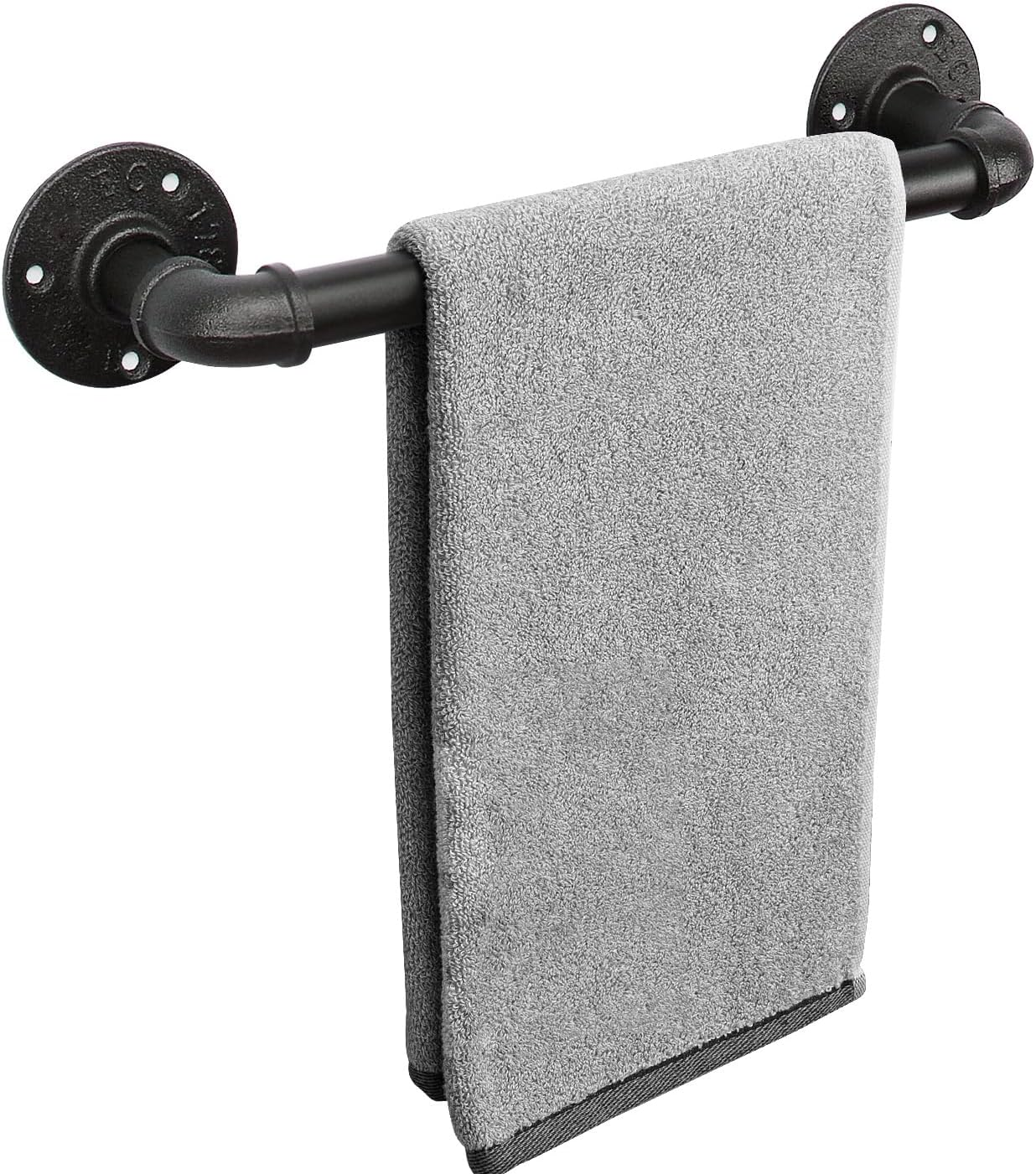 Industrial Pipe Towel Bar, Rustic Iron Decor Bathroom Hardware Towel Holder Accessory, Heavy Duty Wall Mounted Bath Towel Rack,Black (12 Inch)