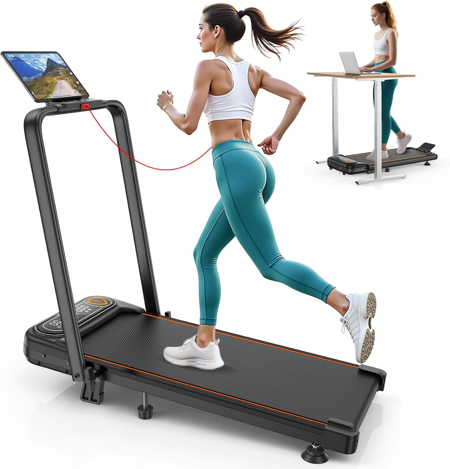 Foldable Treadmill with 10% Incline, 3.5HP Low Noise Walking Pad Treadmill with Handle Bar, Rayspace 4 in 1 Portable under Desk Treadmills for Home/Office, 350 Lbs Capacity, APP & Remote Control