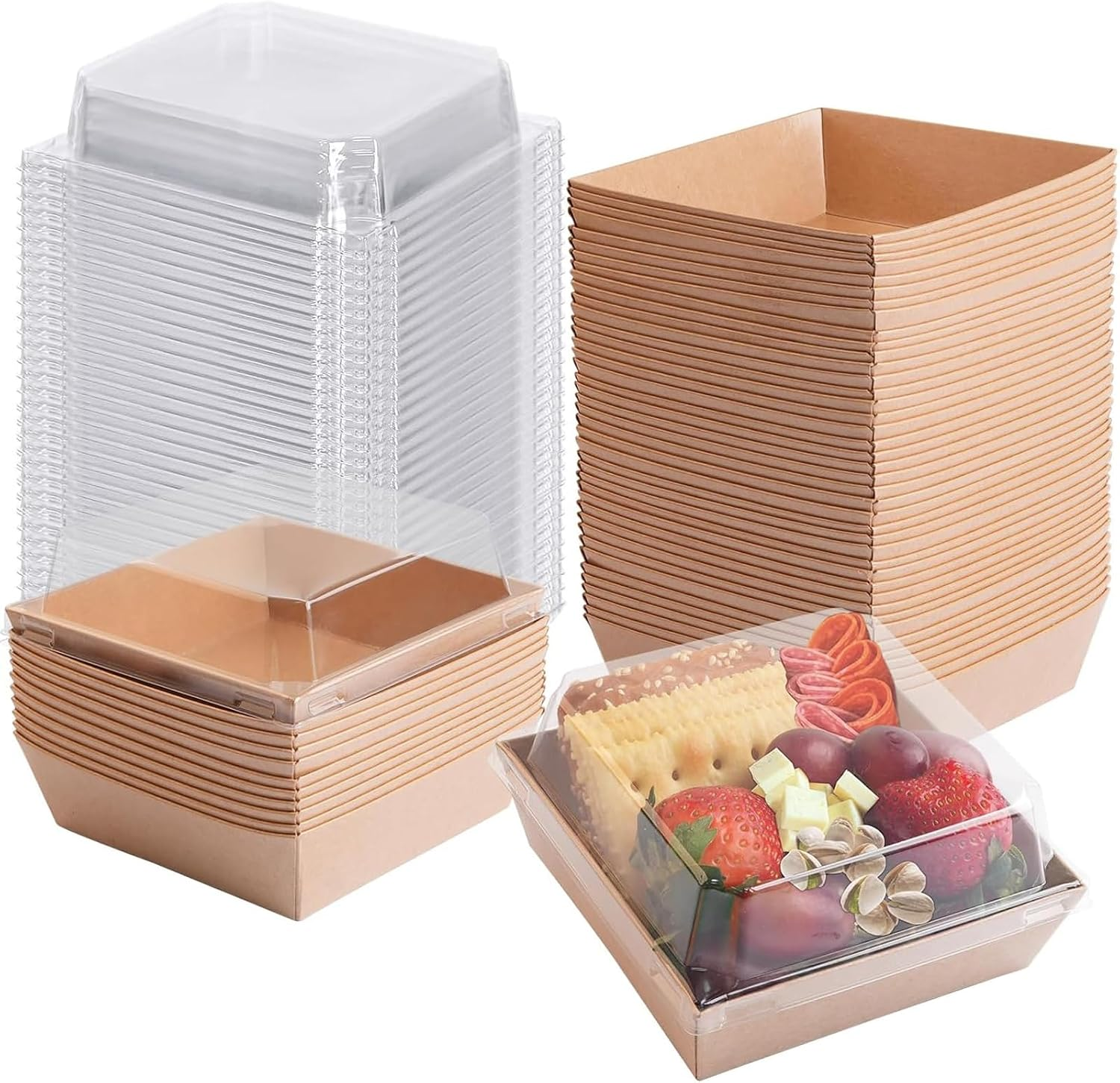 Brown Cake Slice Boxes 50 Pack,12X10X6Cm Clear Takeaway Containers for Cupcakes, Pastries & Sandwiches,Food-Grade Dessert Packaging with Lids
