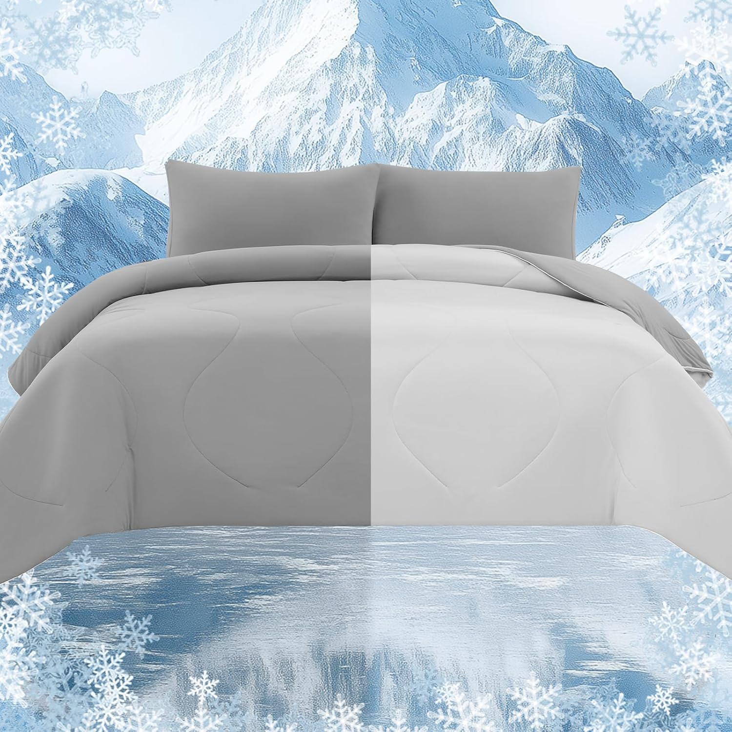 Cooling Comforter Set with Sheets & Pillowcases - Queen Size 4Pcs Grey