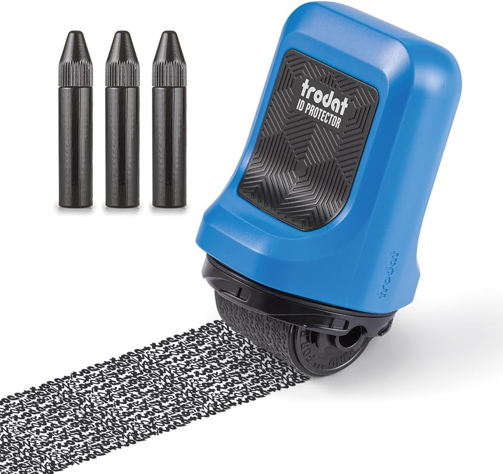 Trodat ID Protector Ink Roller – Identity Theft Protection Roller Stamp – Incl. 3 Refill Inks