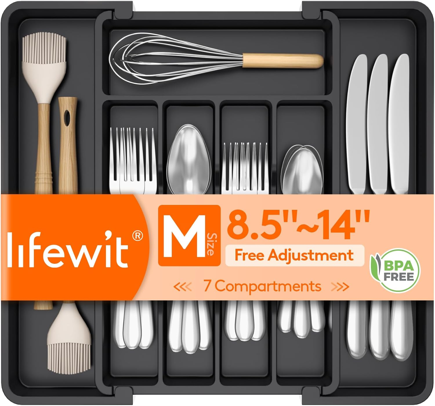 Silverware Drawer Organizer, Expandable Utensil Tray for Kitchen