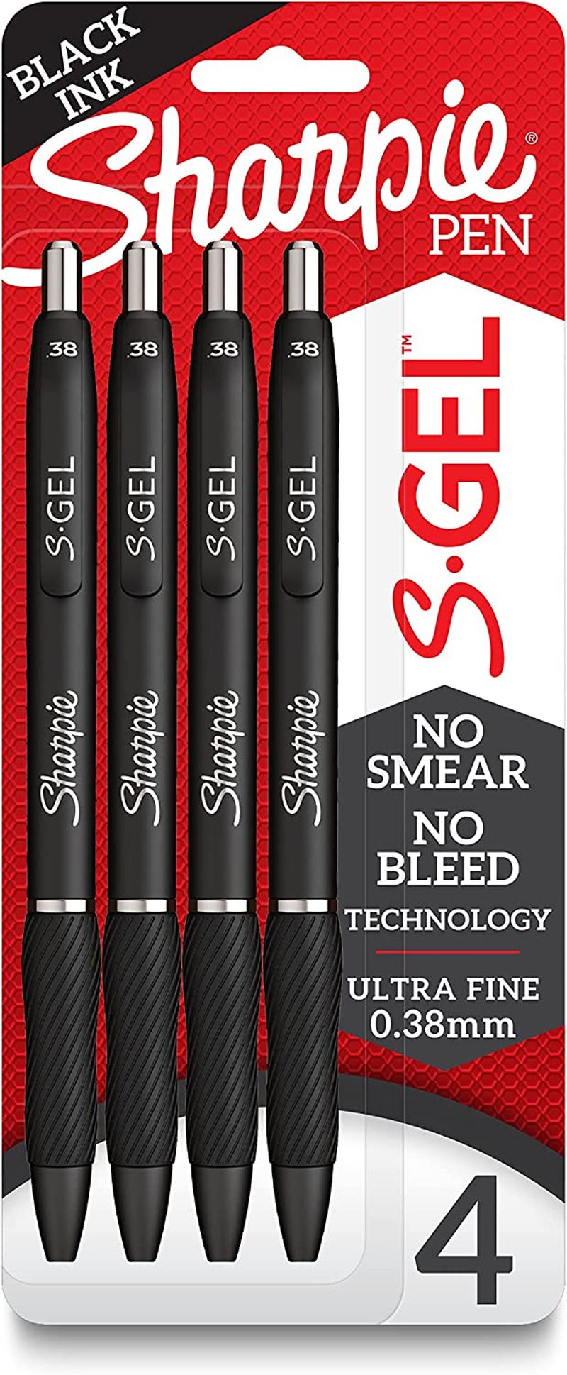 S-Gel, Gel Pens, Ultra Fine Point (0.38Mm), Black, 4 Count