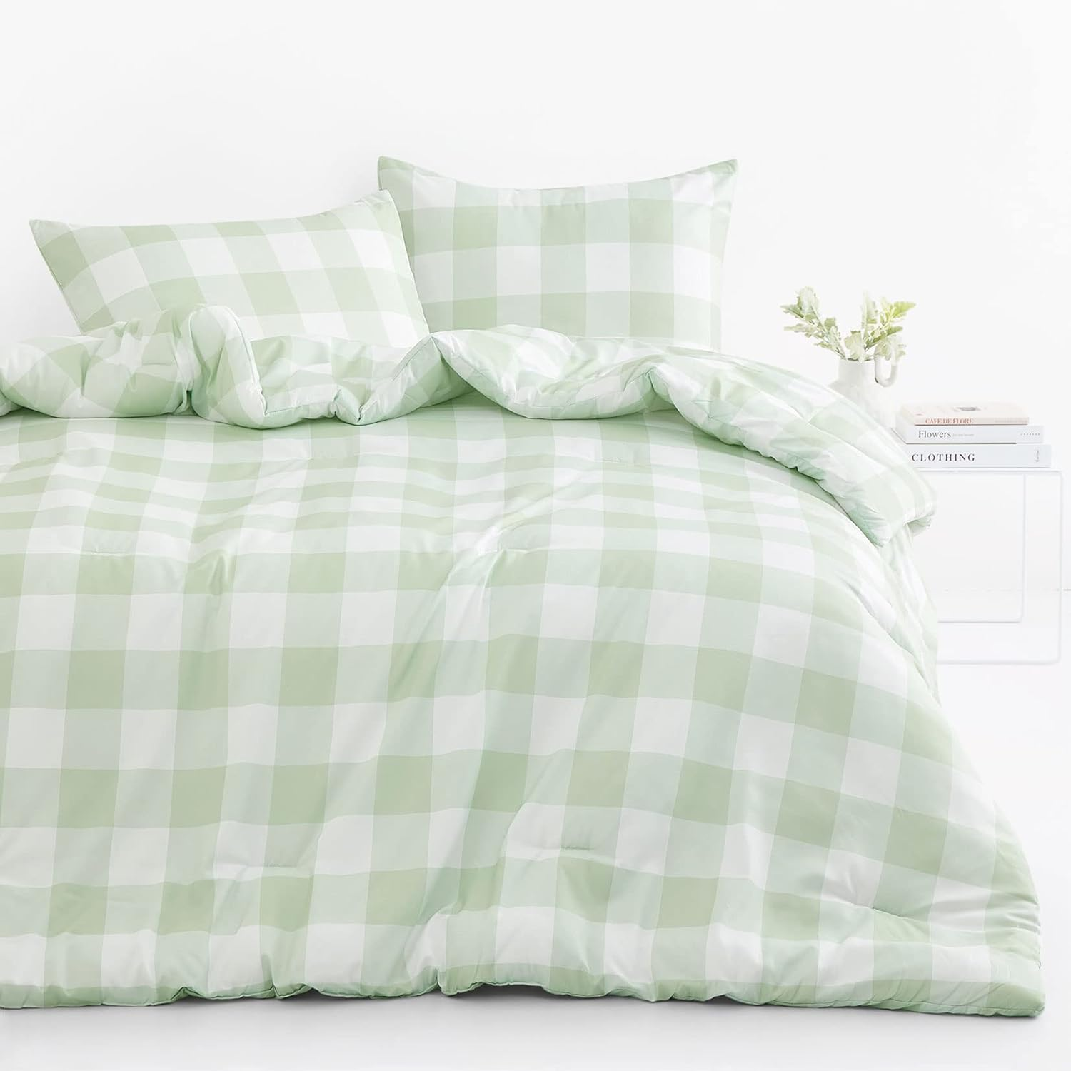 - Gingham Comforter Set, Plaid Buffalo Check Checkered Cottagecore Cute Geometric, Soft Lightweight Bedding, 3 Pieces, Sage Green, Twin/Twin XL Size