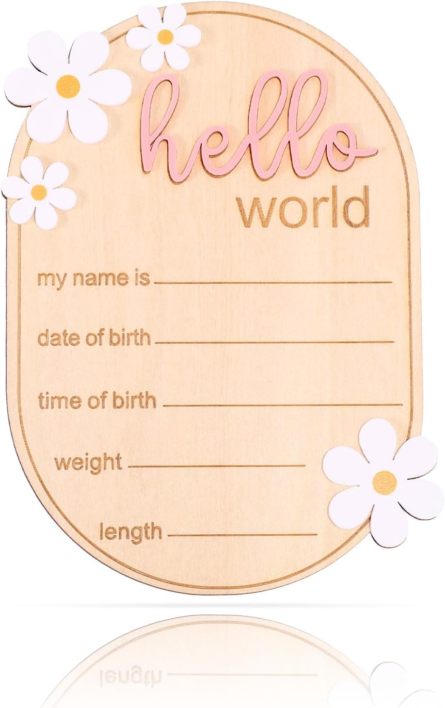 Baby Announcement Sign, Wooden Hello World Newborn Welcome Sign Personalized Birth Announcement Board for Baby Name Gender Neutral Nursery & Hospital Photo Props Keepsake Gift (Pink Letter)