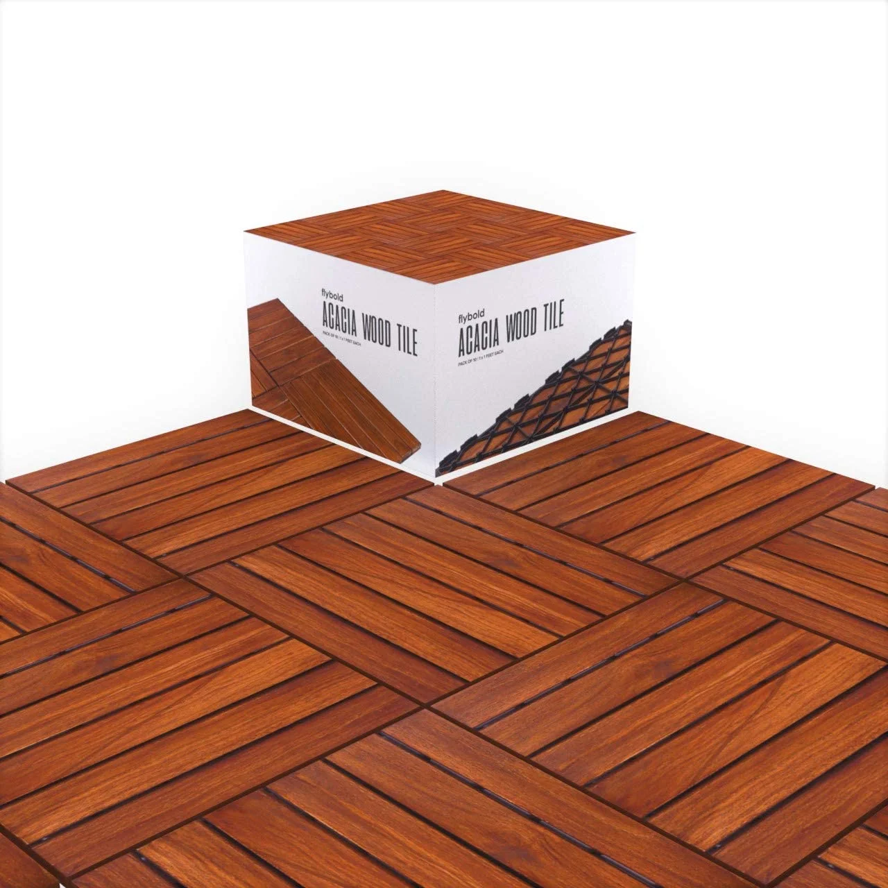 Flybold Acacia Wood Outdoor Interlocking Deck Tiles 12