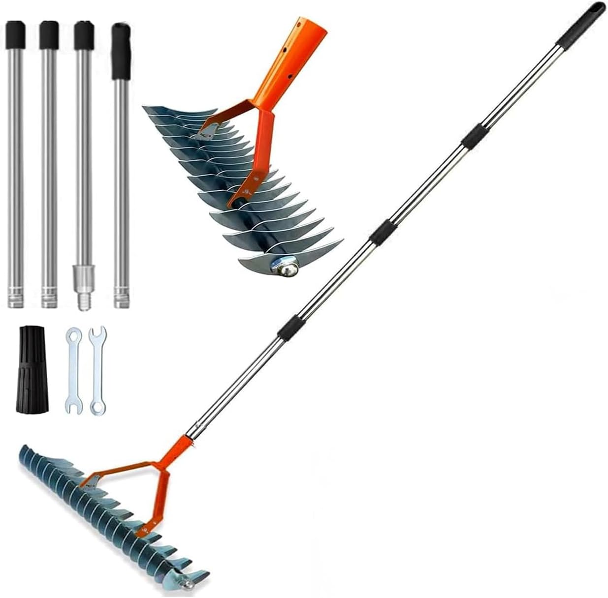 66.9-Inch Manual Lawn Thatch Rake, Adjustable Length Handle Dethatcher Rake, Dead Grass & Debris Remover Tool for Yard, Garden & Lawn