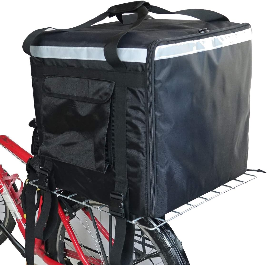 PK-140Z: Huge Heat Insulation Food Delivery Bag for Motorcycle, Big Pizza Delivery Bags for Bicycle/Scooter, 2 Layers, Rigid Frame, Side Loading, 20
