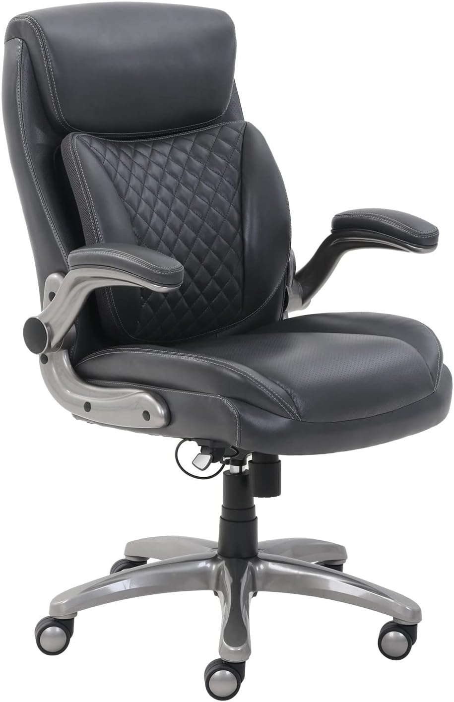 Ergonomic Executive Office Desk Chair with Lumbar Support, Flip-Up Armrests, Adjustable Height, Grey Leather