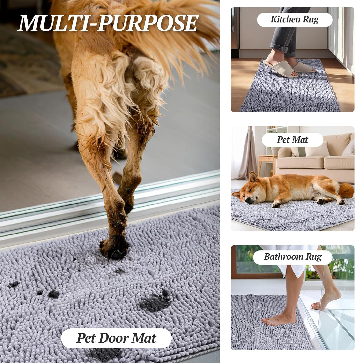 VIVAGLORY Dog Door Mat Absorpmax Dog Rug for Muddy Paw, Mat for Muddy Paw Door Indoor Floor Entryway, Waterproof Washable & Water Absorbent Dirt Trapper, 31" × 20", Grey