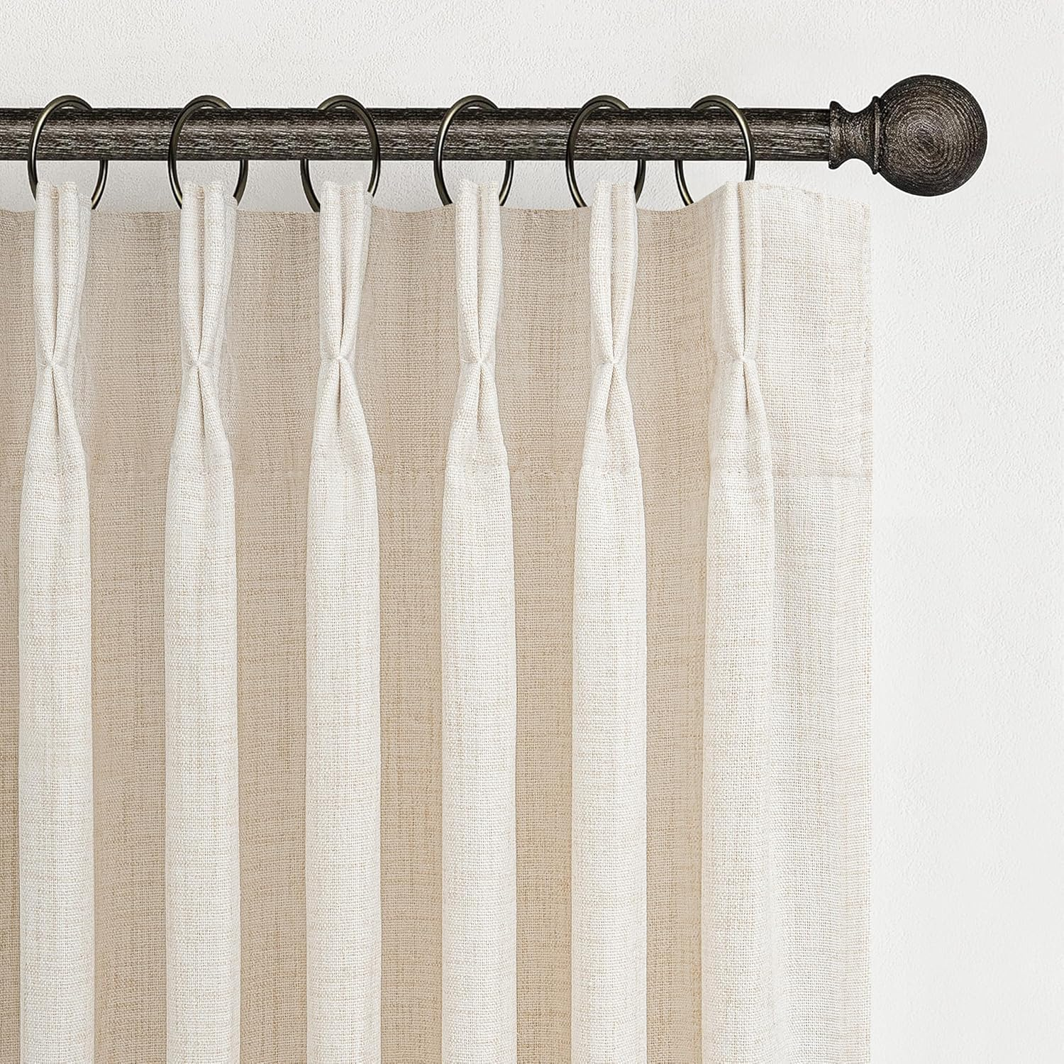 Pinch Pleated Linen Curtains 96 Inches Long for Living Room Bedroom, Light Filtering Boho Window Drape 96 Inch 2 Panels Burgs with Hooks&Rings 8Ft Cream Birch Sliding Glass Door Sheer Curtain Decor