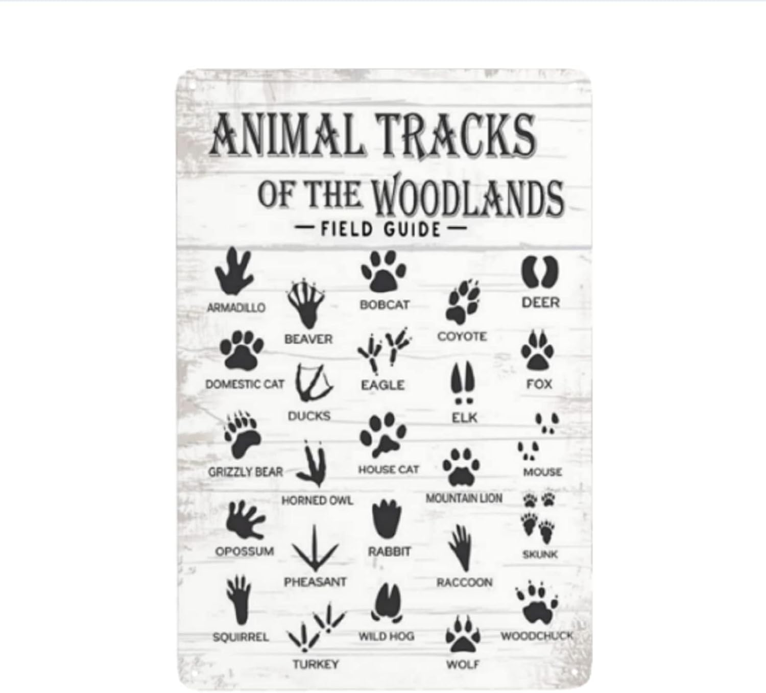 Animal Tracks Field Guide Nursery Metal Tin Sign Rustic Animal Tracks Country Woodland Sign Wall Decor Theme House Decor Farmhouse Cabin Metal Signs Decor Gift 8X12 Inch