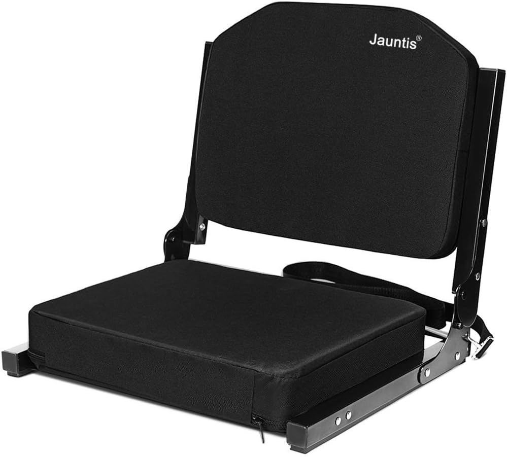 Stadium Seats for Bleachers, Bleacher Seats with Ultra Padded Comfy Foam Backs and Cushion, Wide Portable Stadium Chairs with Back Support and Shoulder Strap, 1 Pack, Black