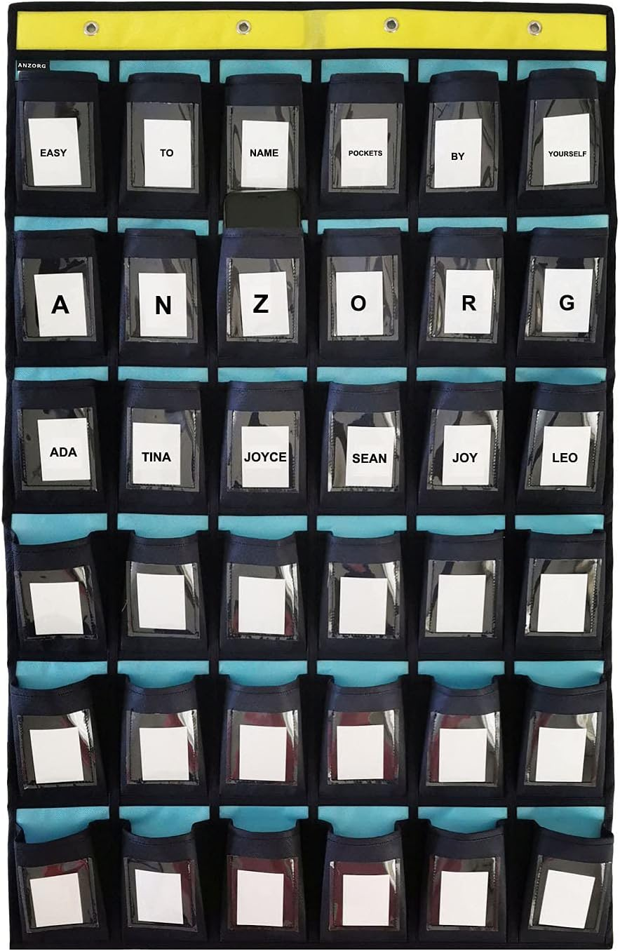 Classroom Cell Phone Organizer Calculator Holder Storage over Door Hanging School Pocket Chart with 36 DIY Named Label Pockets