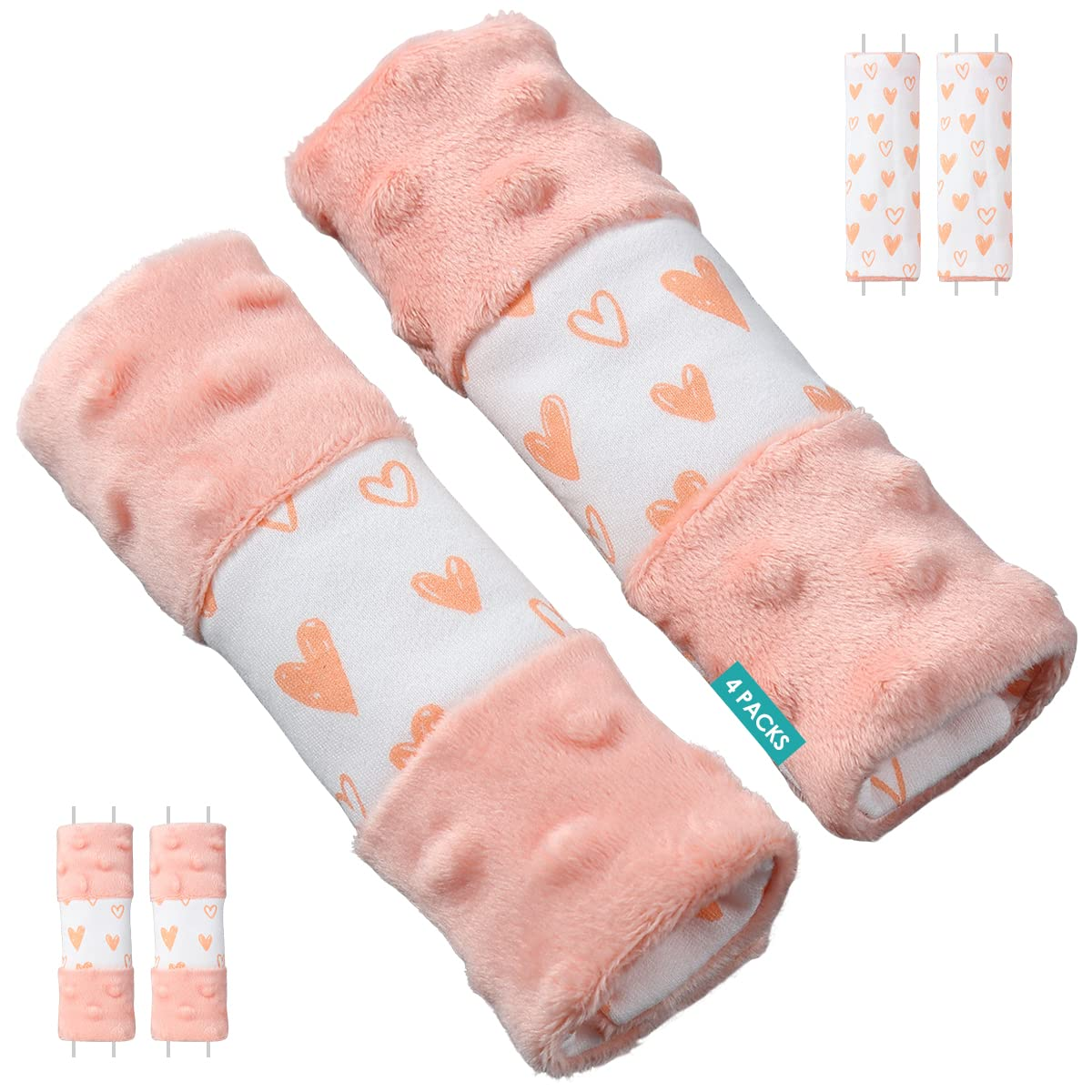 4 Packs Baby Car Seat Straps Cover Pink Shoulder Pads for Baby, Baby Car Seat Belt Pads Seat Belt Covers for All Car Seats/Pushchair/Stroller (5.9‘’X2‘’In)