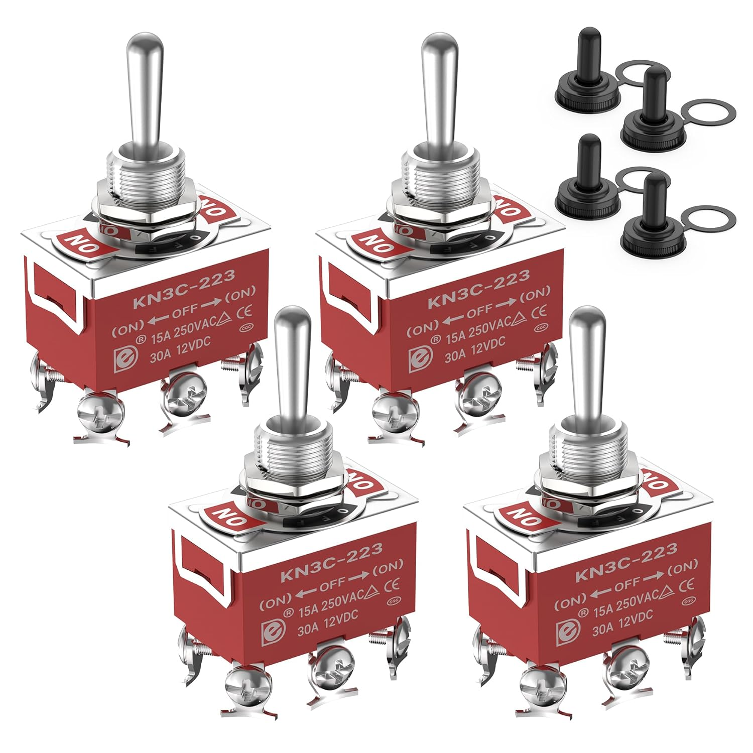 Momentary Toggle Switch 12V DC 3 Way 30 Amp DPDT 6 Pin (ON)-Off-(ON) Waterproof Marine Toggle Switch 12 Volt Heavy Duty with Boot Cover Cap for Automotive Boat Auto Air Train - 4Pack