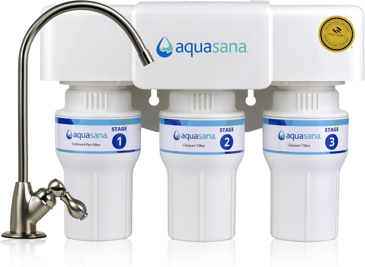 under Sink Water Filter | 3-Stage Filtration | Certified to Reduce up to 99.99% of PFAS, Lead, Chlorine, & More | under Counter Drinking Water Filter | Brushed Nickel Faucet | AQ-6300-BN