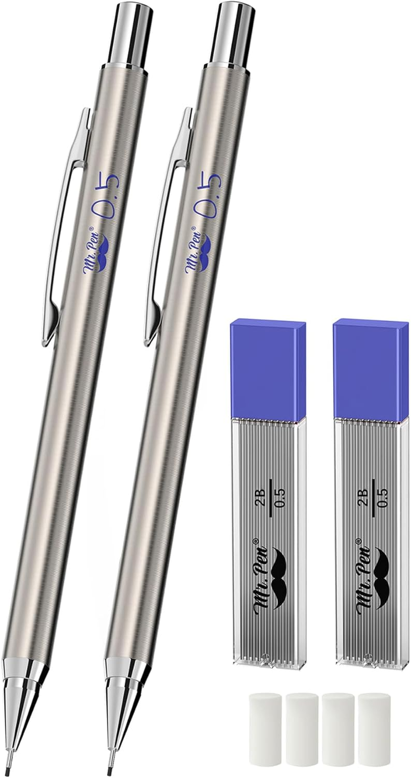 - Mechanical Pencils 0.5mm, Pack of 2, Metal Mechanical Pencil with Lead and Eraser, Drafting Pencil, Drawing Pencil, 0.5 Mechanical Pencils