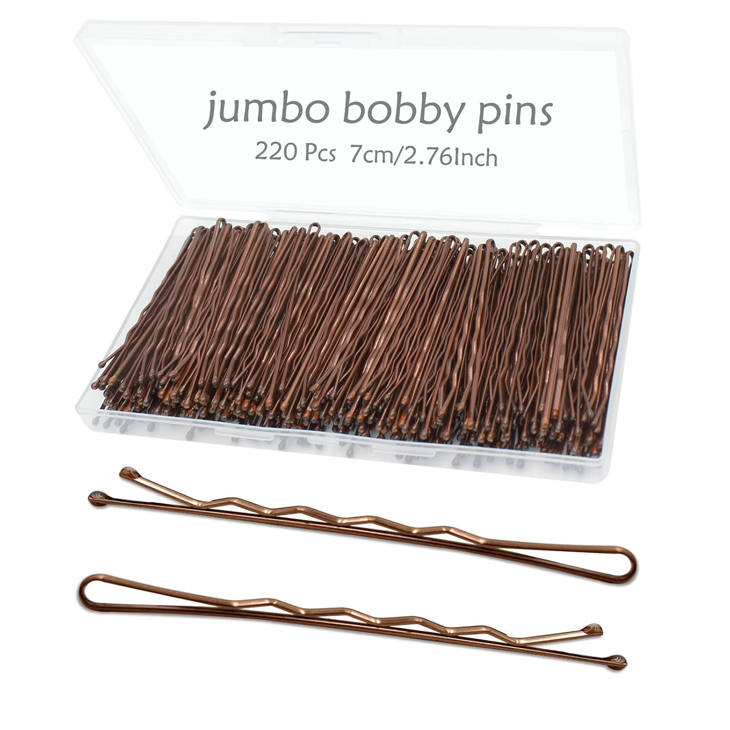220Pcs 2.76 Inch Large Brown Bobby Pins for Women, Jumbo Long Pins with Box, Reusable Non Slip Big Pins Great for Thick Hair