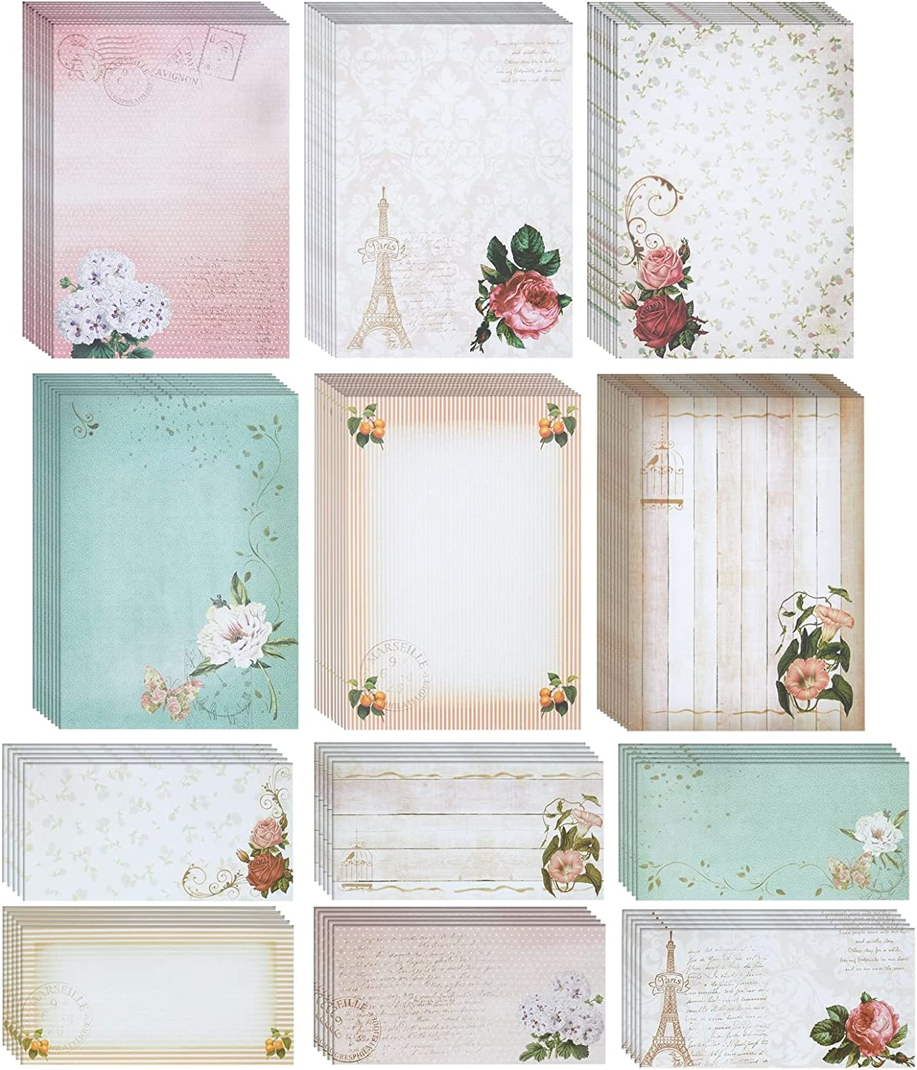 Stationery Set - 7.25 x 10.2 In, Gold, 60 Sheets & 30 Envelopes - Letter Paper & Envelopes - Vintage Paper Designs