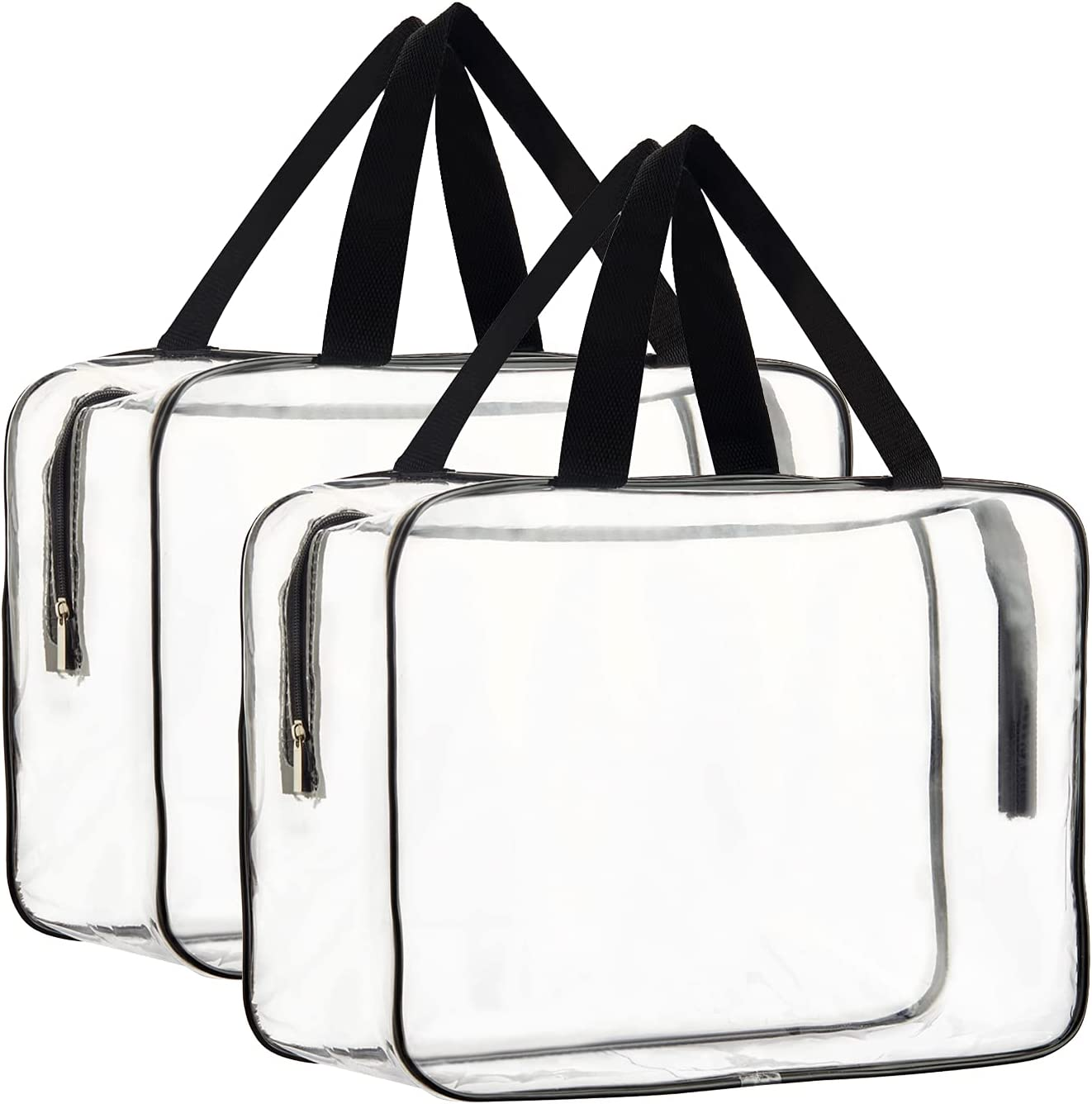 2-Piece Large Clear Makeup Cosmetic Organizer Bag, Plastic Tote Bags, Waterproof Transparent Handbag Purse