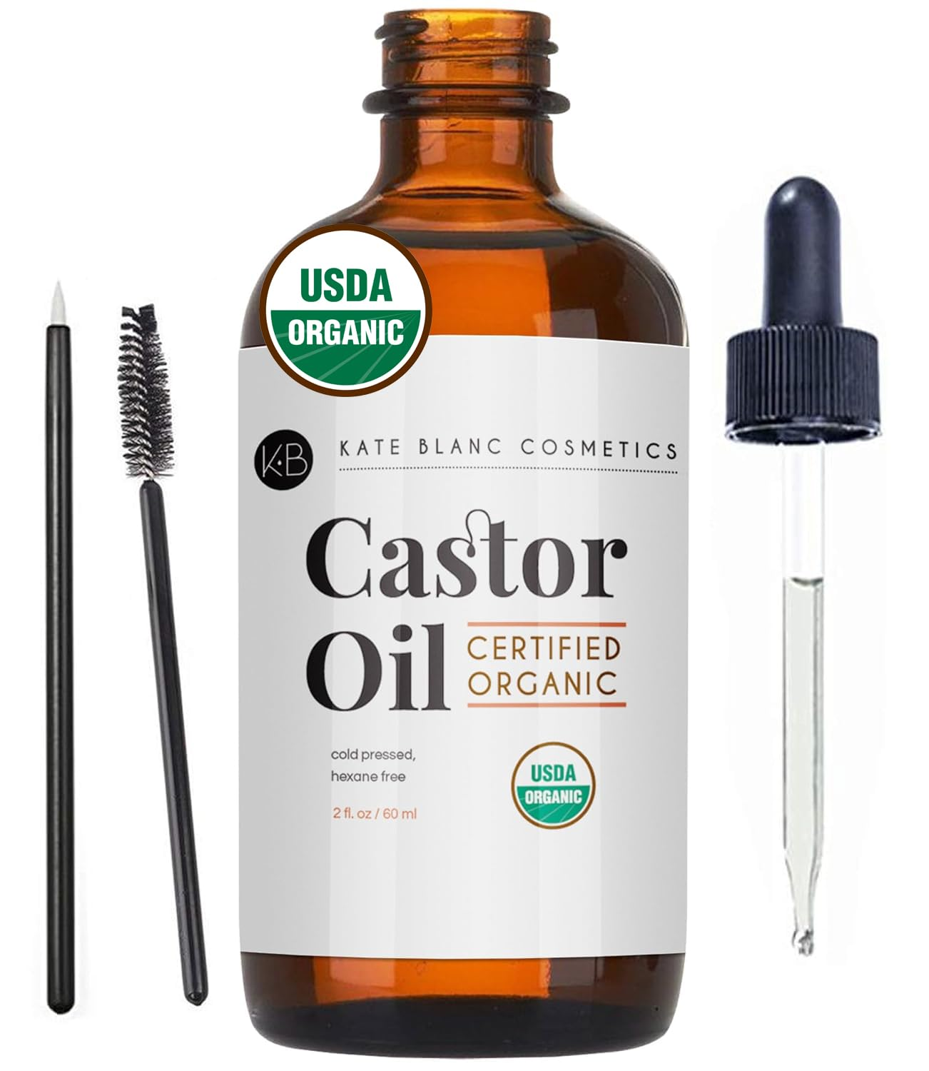Organic Castor Oil (2oz), 100% Pure, Cold-Pressed, Hexane-Free, for Hair & Brows