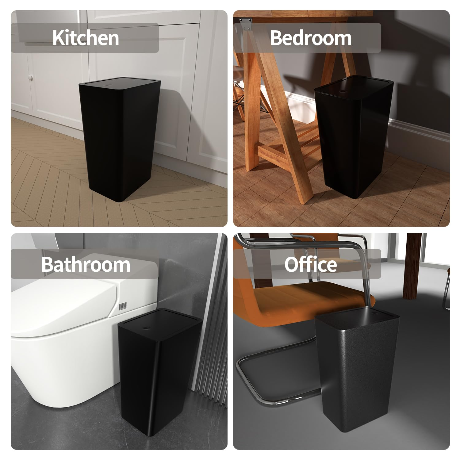 Caunedy Bathroom Small Trash Can with Lid,10L Slim Bathroom Bin with Pop-Up L... - Picture 8 of 14