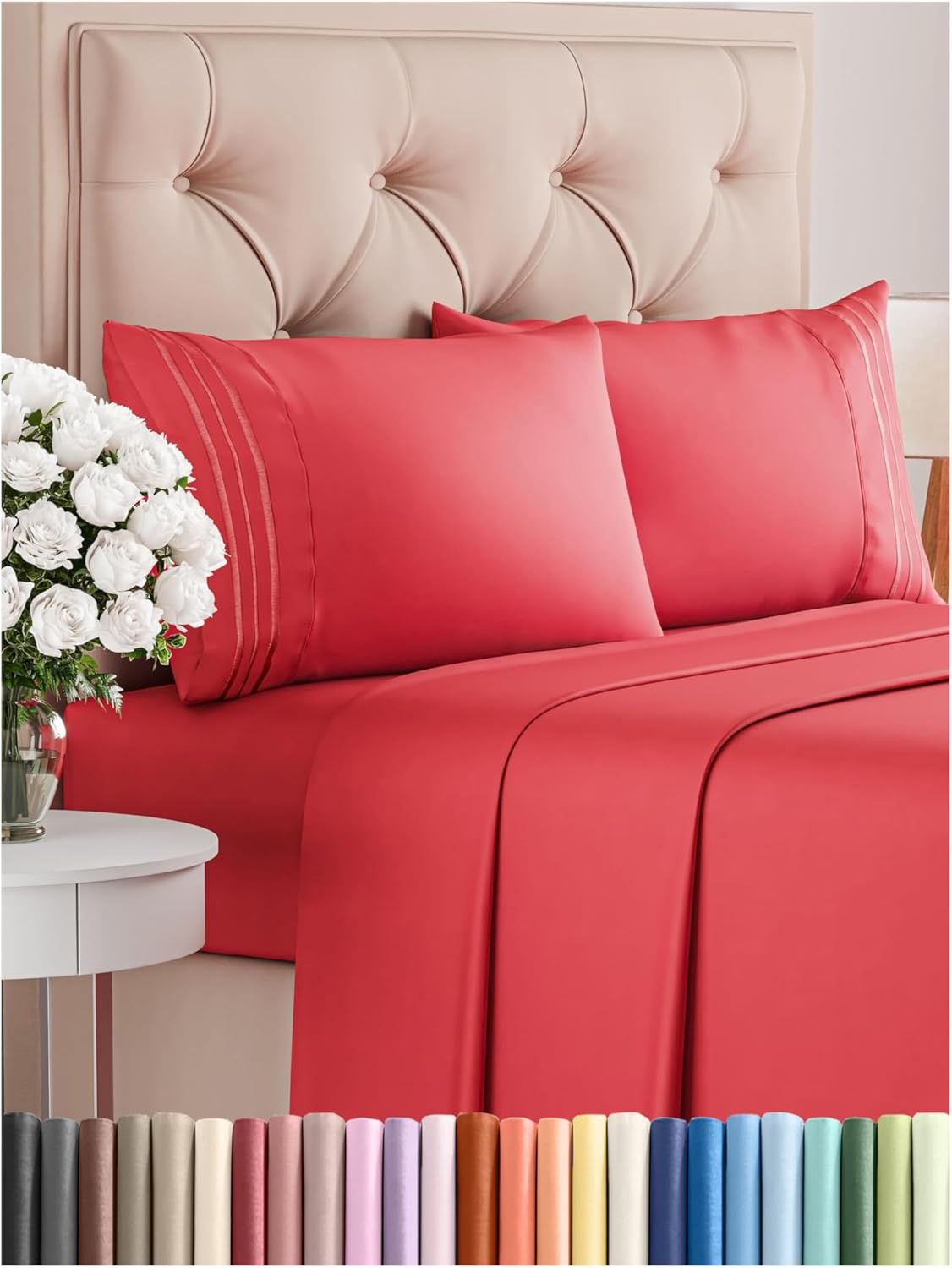 Cal King Size 4 Piece Sheet Set - Comfy Breathable & Cooling Bed Sheets Set - Hotel Luxury Bedding for Women, Men, Kids & Teens - Deep Pockets, Easy Secure Fit, Soft and Wrinkle Free - Oeko-Tex - Red