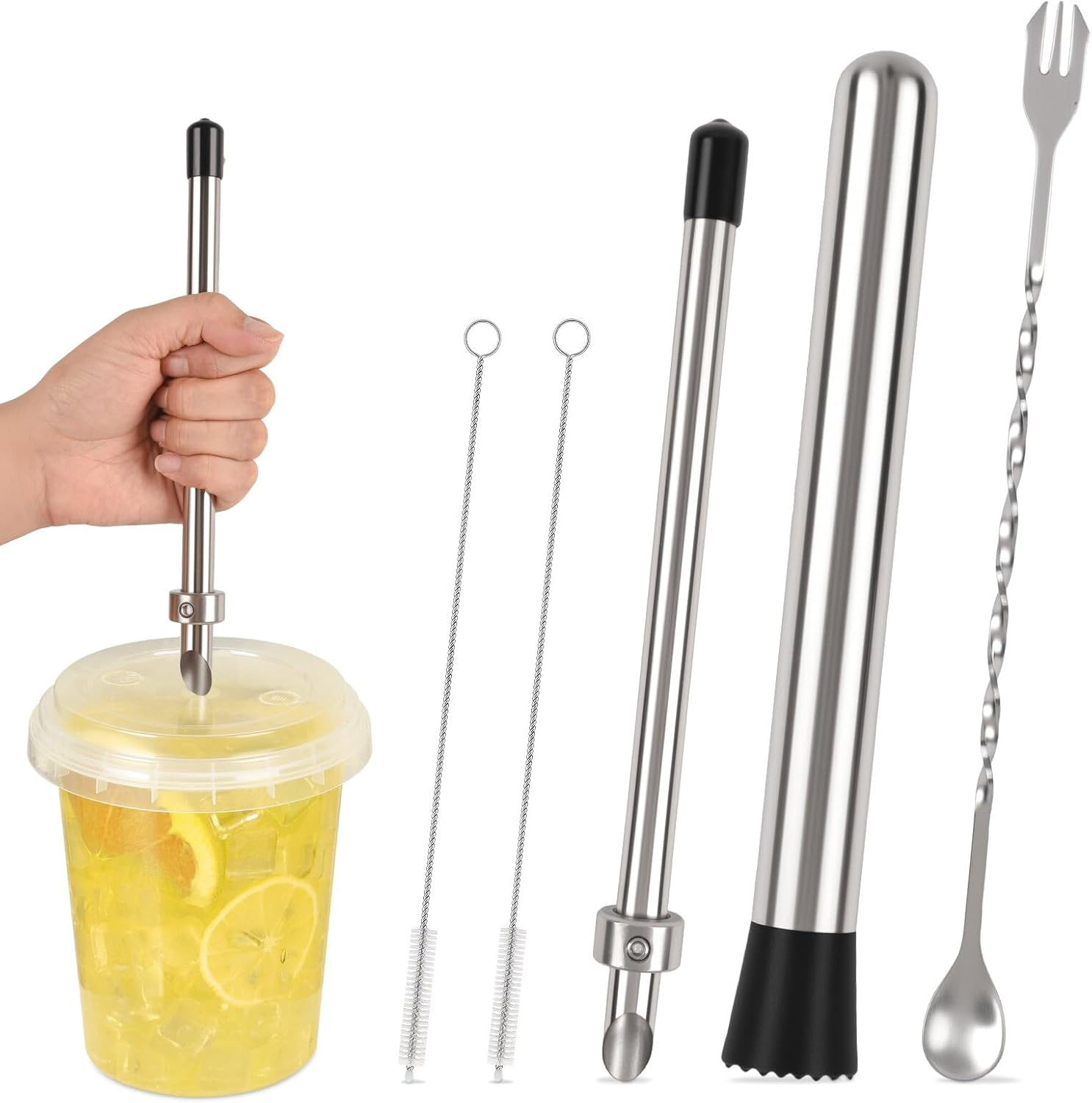 Straw Puncher Set for Lemonade Stands - Includes Muddler & Reusable Cups
