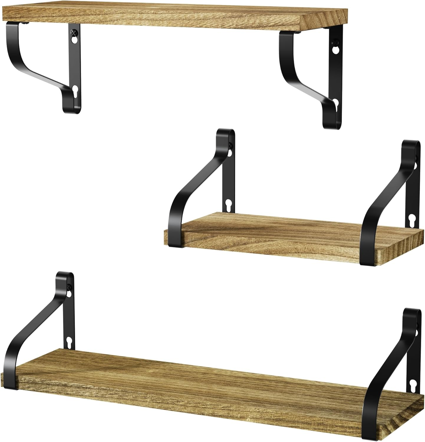 Floating Shelves Wall Mounted Set of 3, Rustic Wood Wall Storage Shelves for Bedroom, Living Room, Bathroom, Kitchen, Office and More Carbonized Black