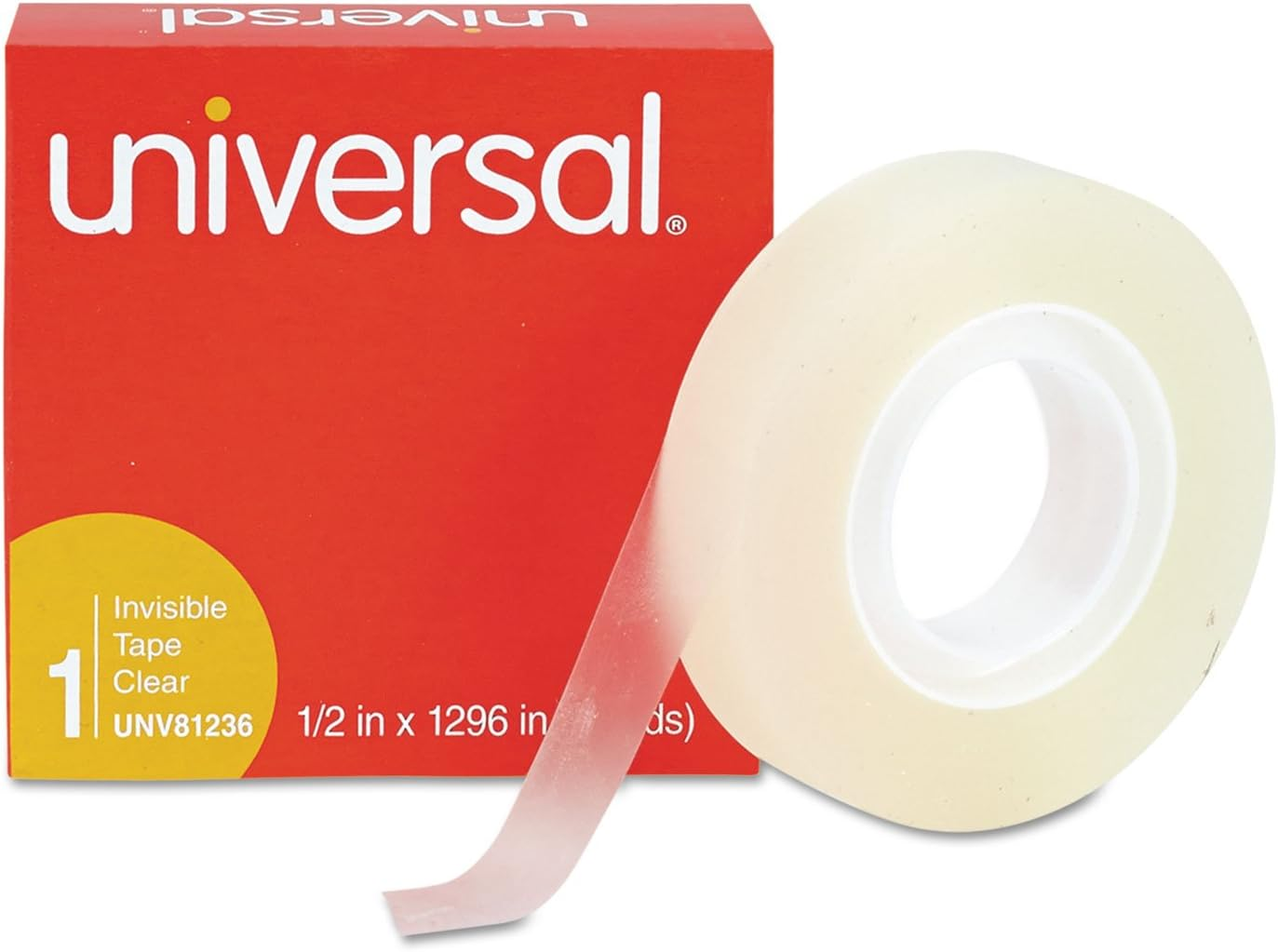 Universal 81236VP Invisible Tape, 1/2-Inch X 1296-Inch, 1-Inch Core, Clear, 12/Pack
