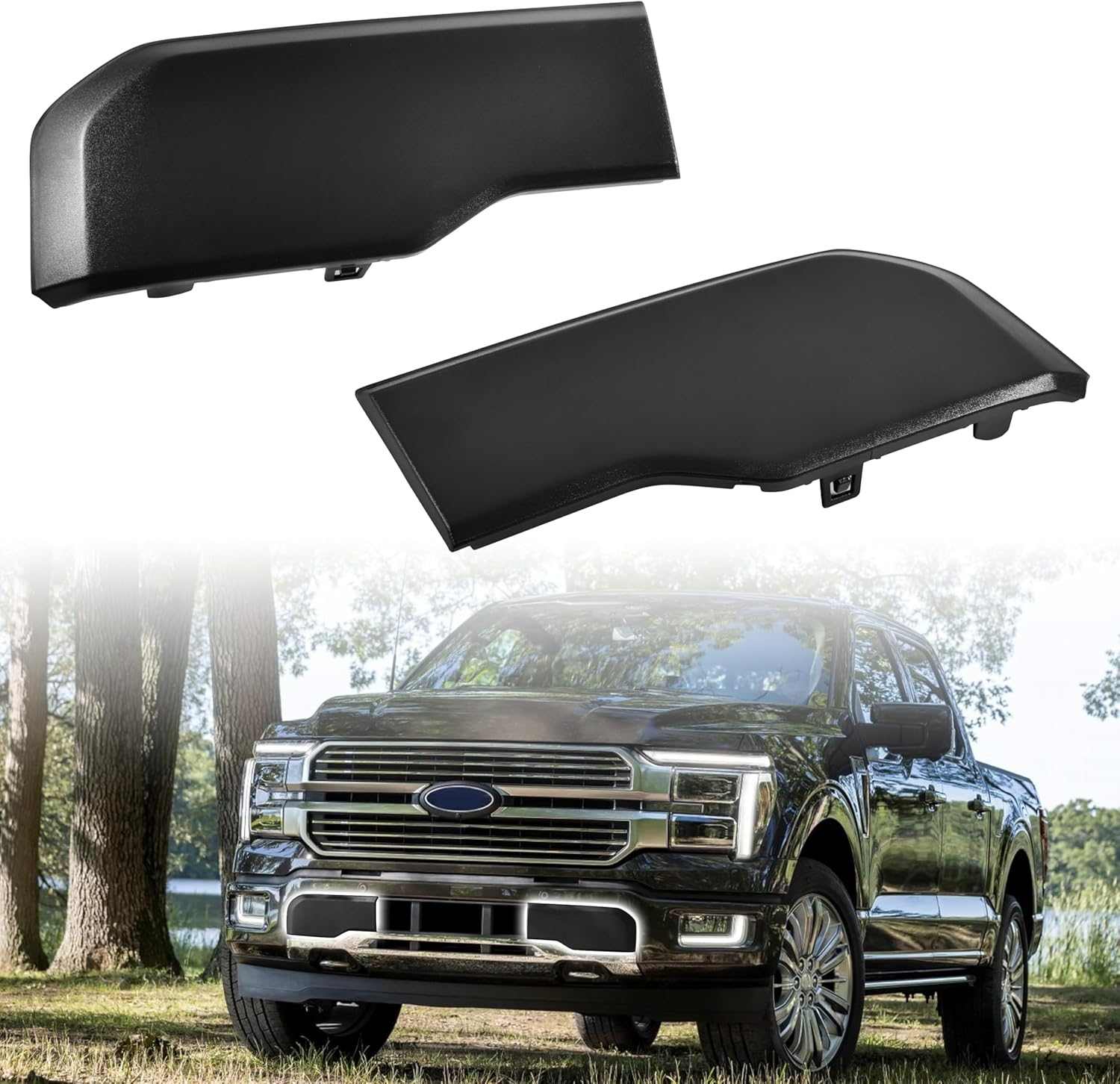 Front Bumper Guards Pads for 2024-2025 Ford F-150, Black Front Bumper Inserts Protective End Caps Cover Lower Grill Corner Plastic Cover for Ford F150 2024 2025 Accessories