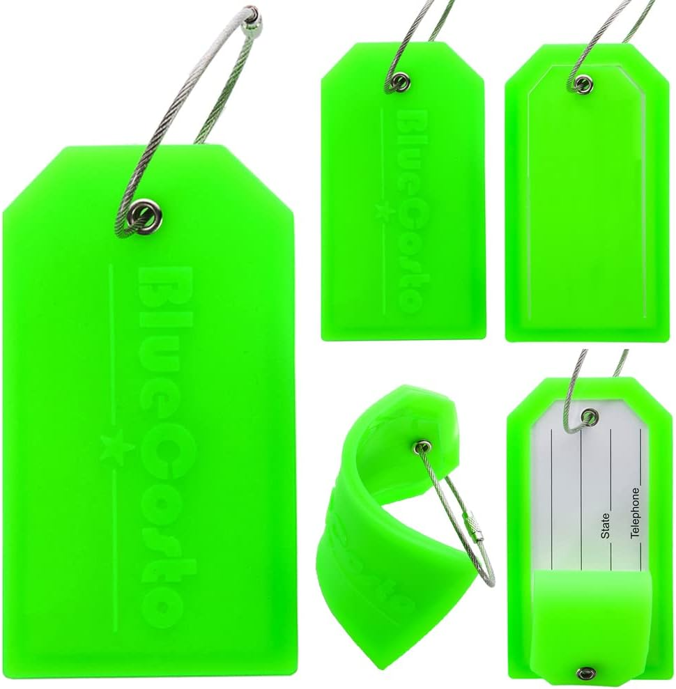 5X Bright Green Big Luggage Tags for Suitcases Travel Suitcase Tag W/Privacy Covers