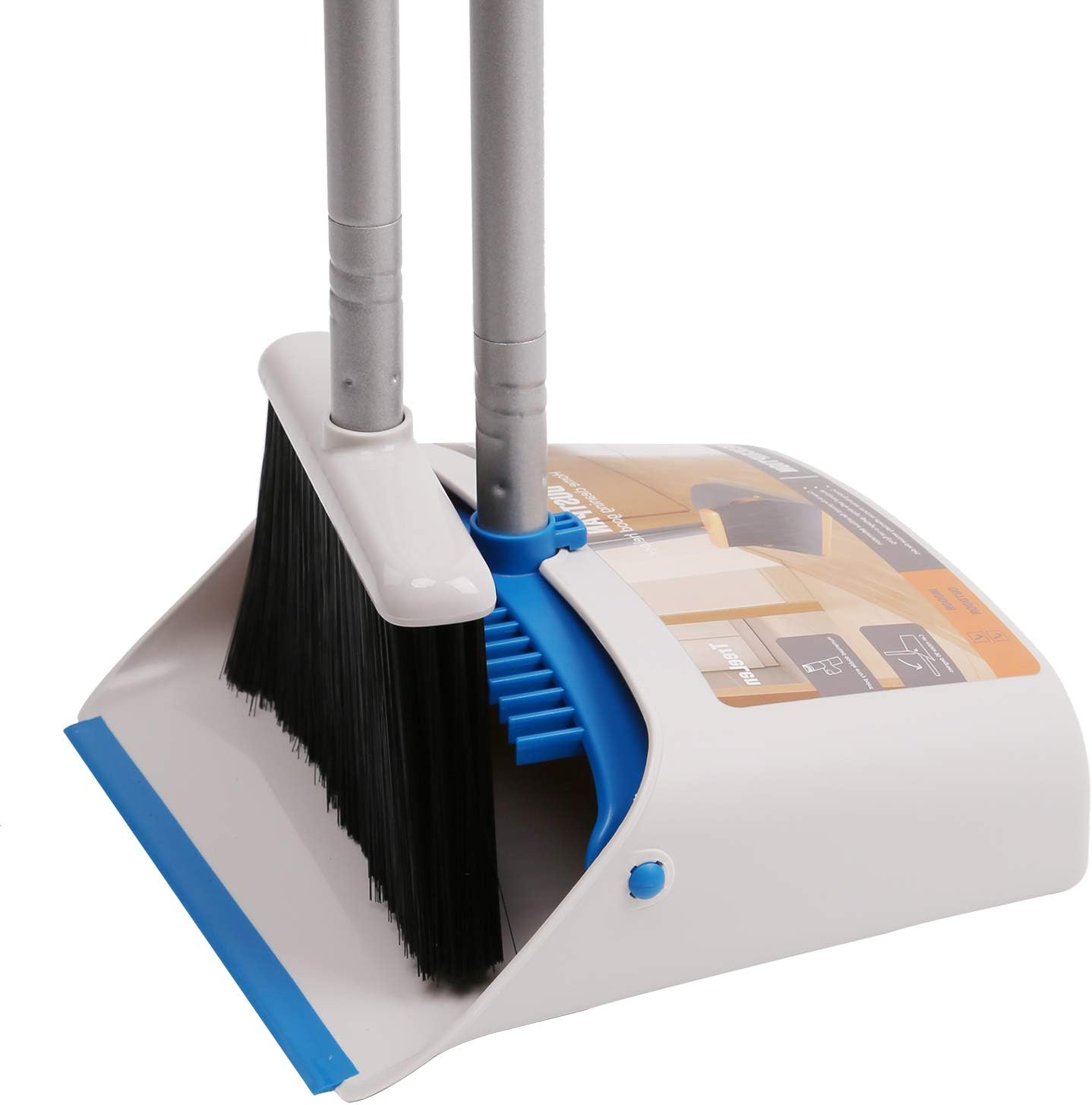 Long Handle Broom and Dustpan Set,Upright Dust Pan Combo for Home, Kitchen, Room, Office, Lobby Floor Use without Bending