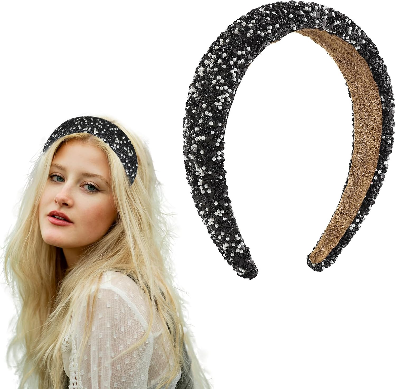 AWOCAN Rhinestone Headbands for Women Diamond Bling Rhinestone Wide Hairband ... - Picture 3 of 13