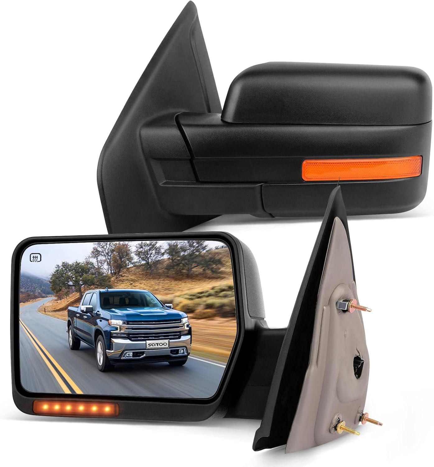 Towing Mirrors, Fit for Ford Exterior Accessories Mirrors Fit 2007-2014 for Ford for F-150 Truck with Amber Turn Signal and Puddle Light Heated Power Controlling and Manual Folding (Pair)