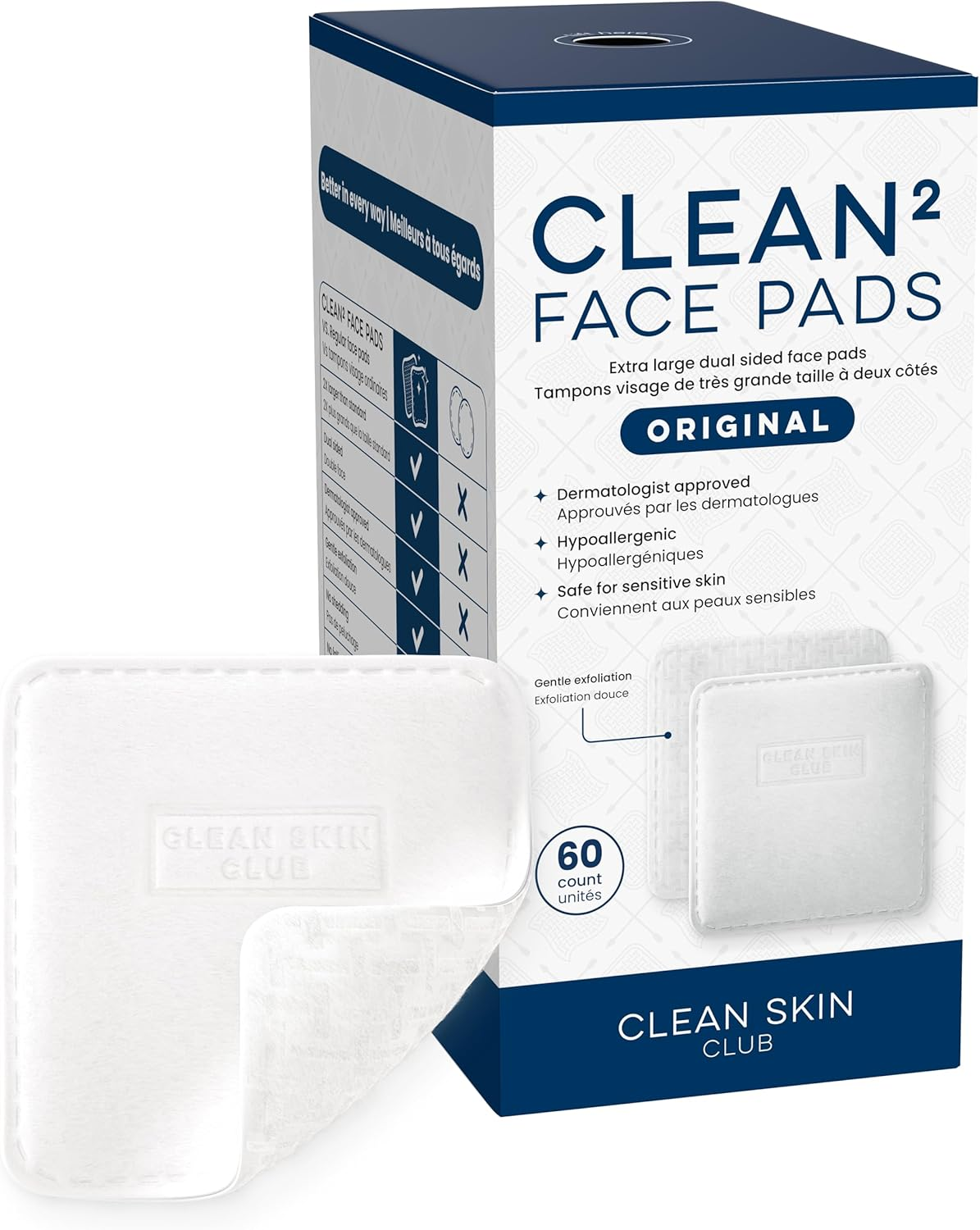 CleanÂ² Pads 2.0 [NEW & Improved Edges] Guaranteed Not to Shed & Tear Face Pads, Unique Triple Layers, Textured & Ultra Soft Side, Organic Disposable Cotton, Pair with Makeup Remover