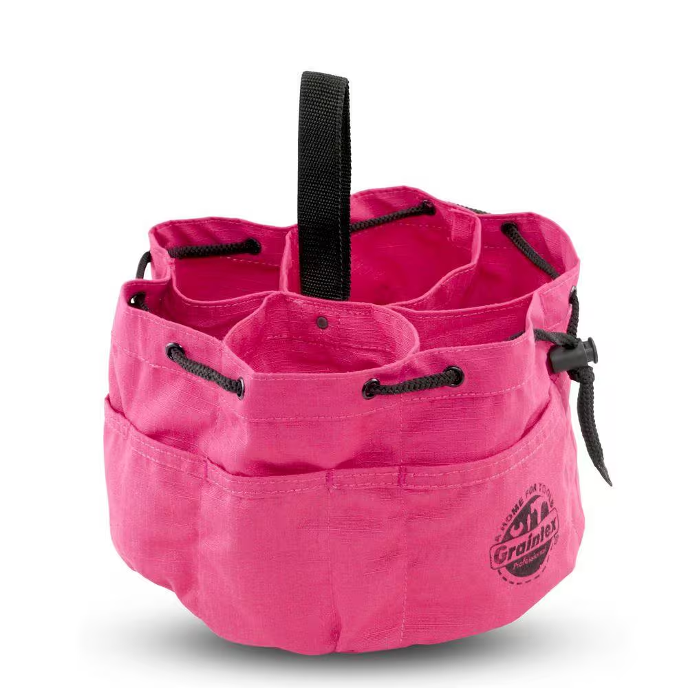 10 In. 18-Pocket Grab Tool Bag with Drawstring Closure in Pink Canvas