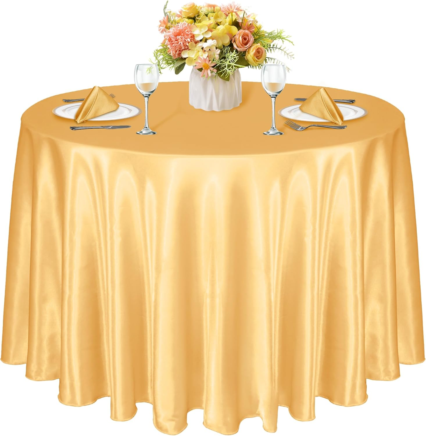 1 Pack 120 Inch round Tablecloth Satin Gold round Table Cover, Silky Satin Dining Table Cloth for Wedding, Party, Banquet, Restaurant, Formal Events